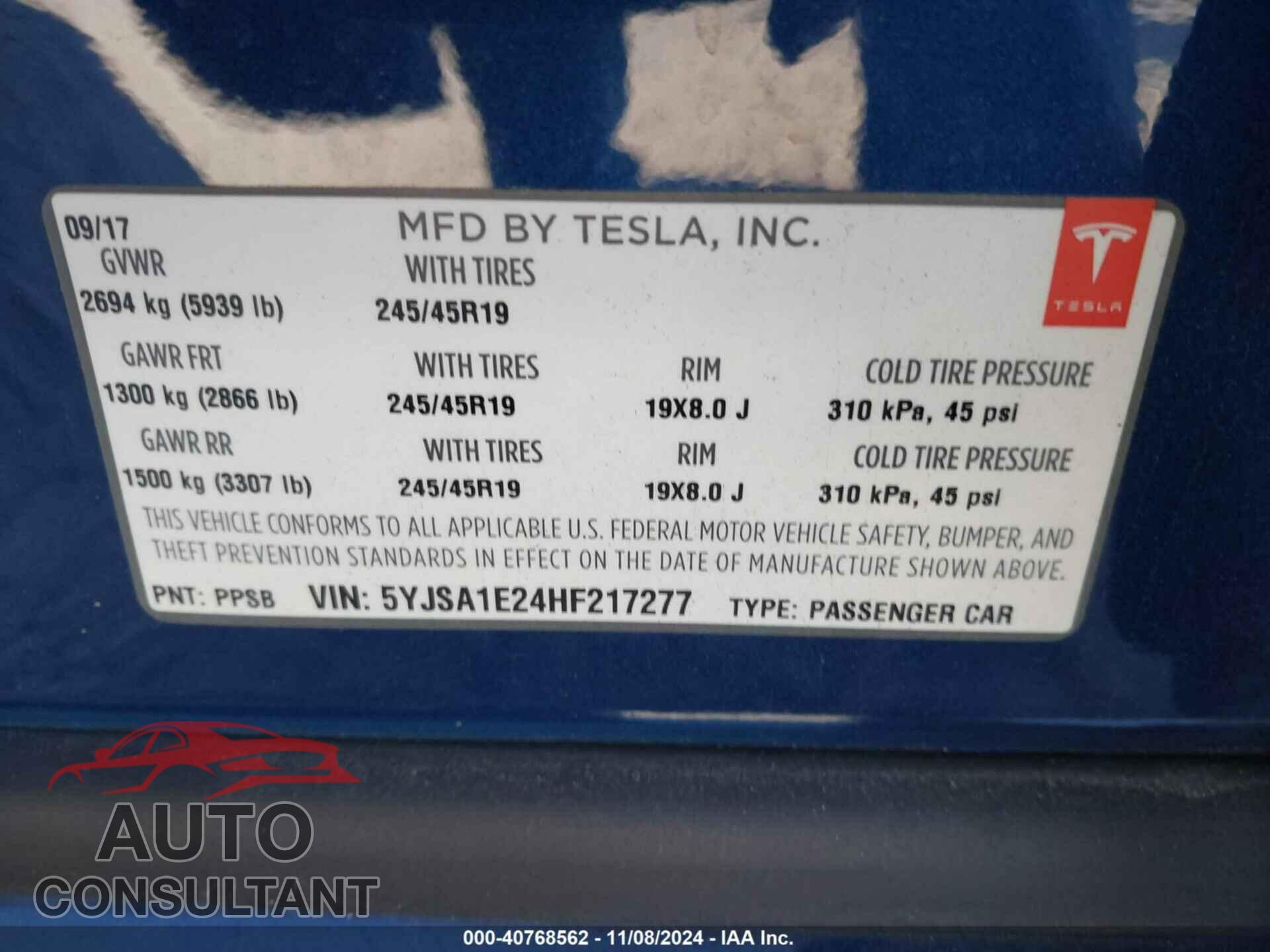 TESLA MODEL S 2017 - 5YJSA1E24HF217277