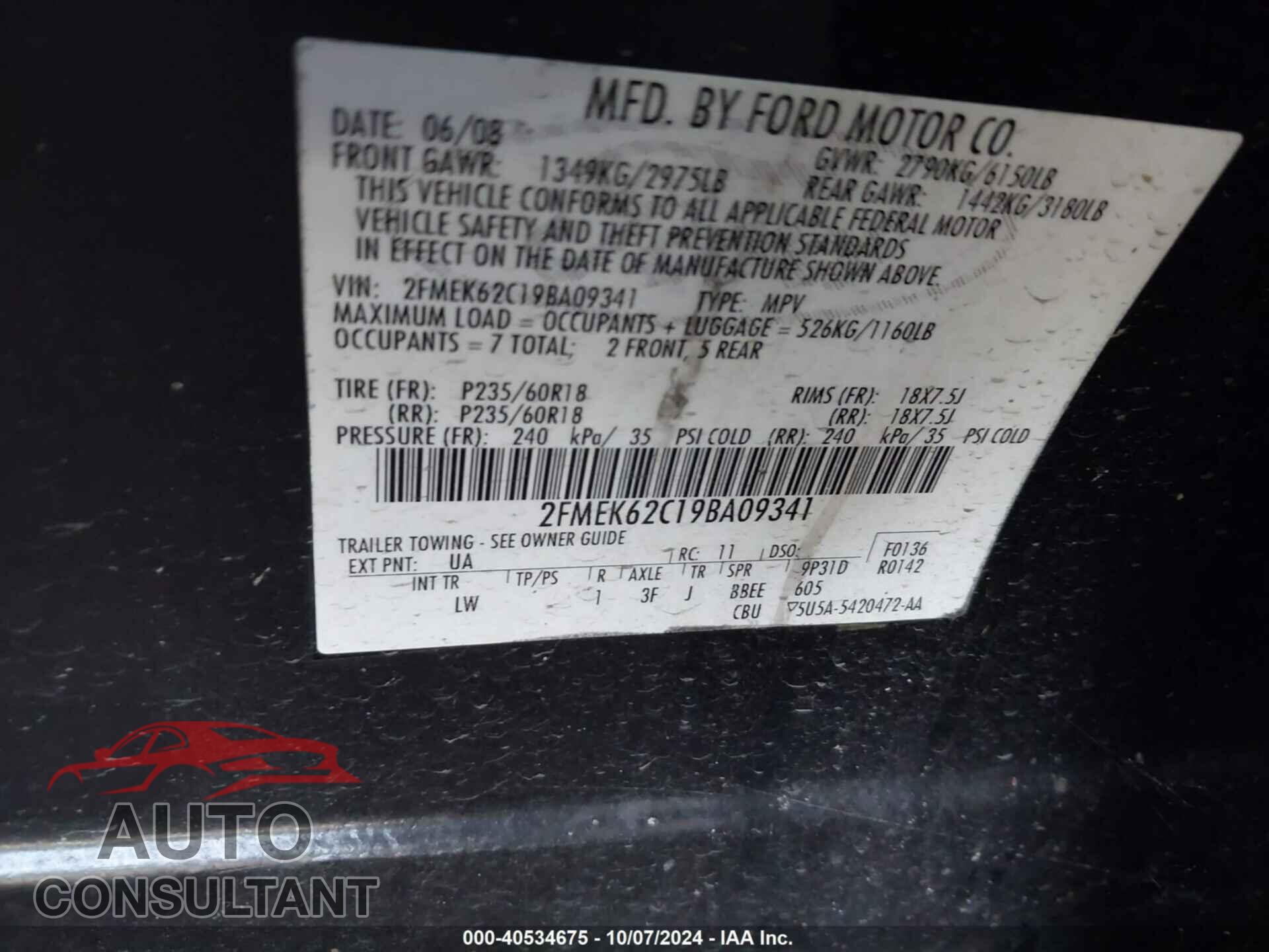 FORD FLEX 2009 - 2FMEK62C19BA09341