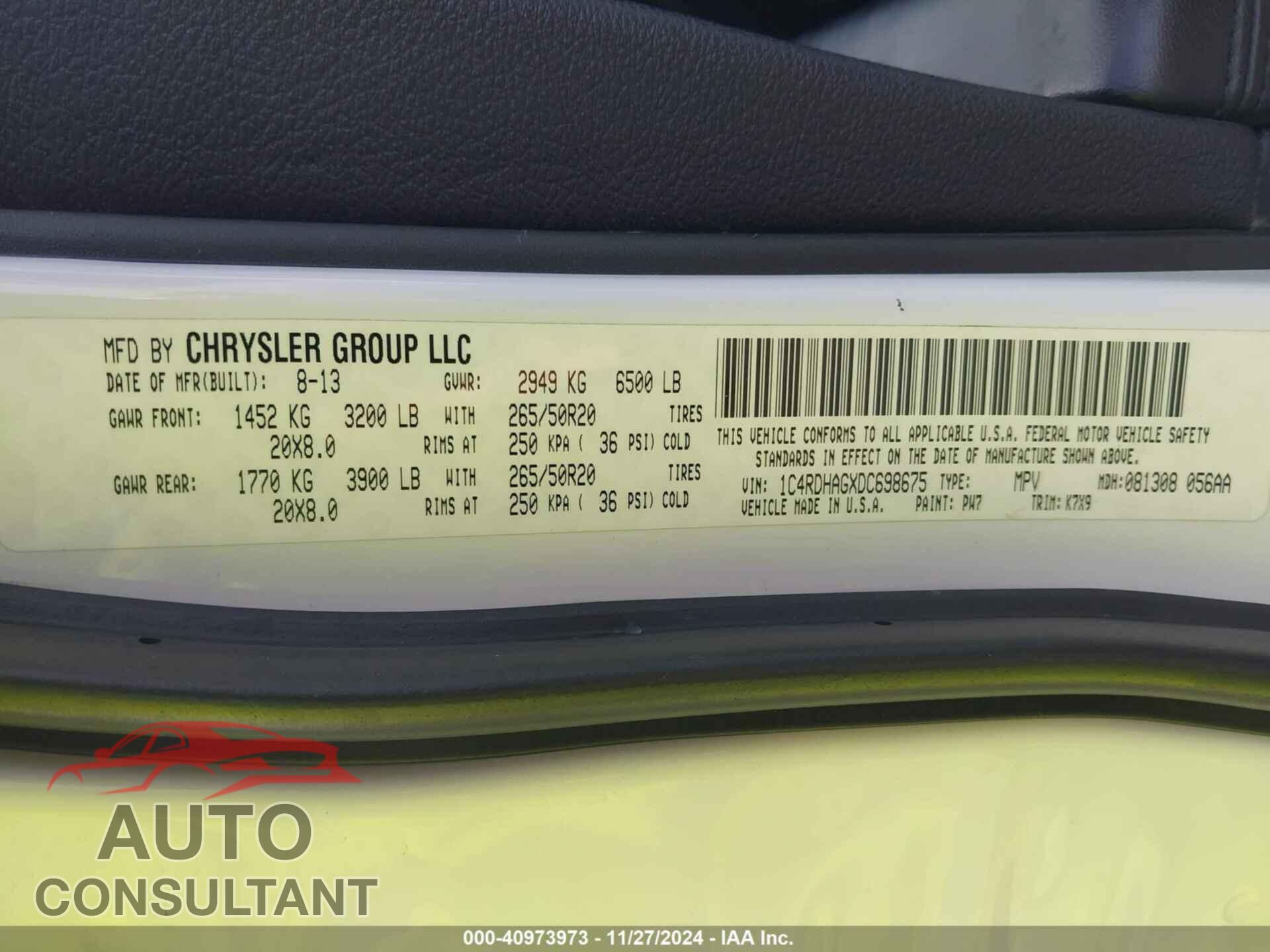 DODGE DURANGO 2013 - 1C4RDHAGXDC698675