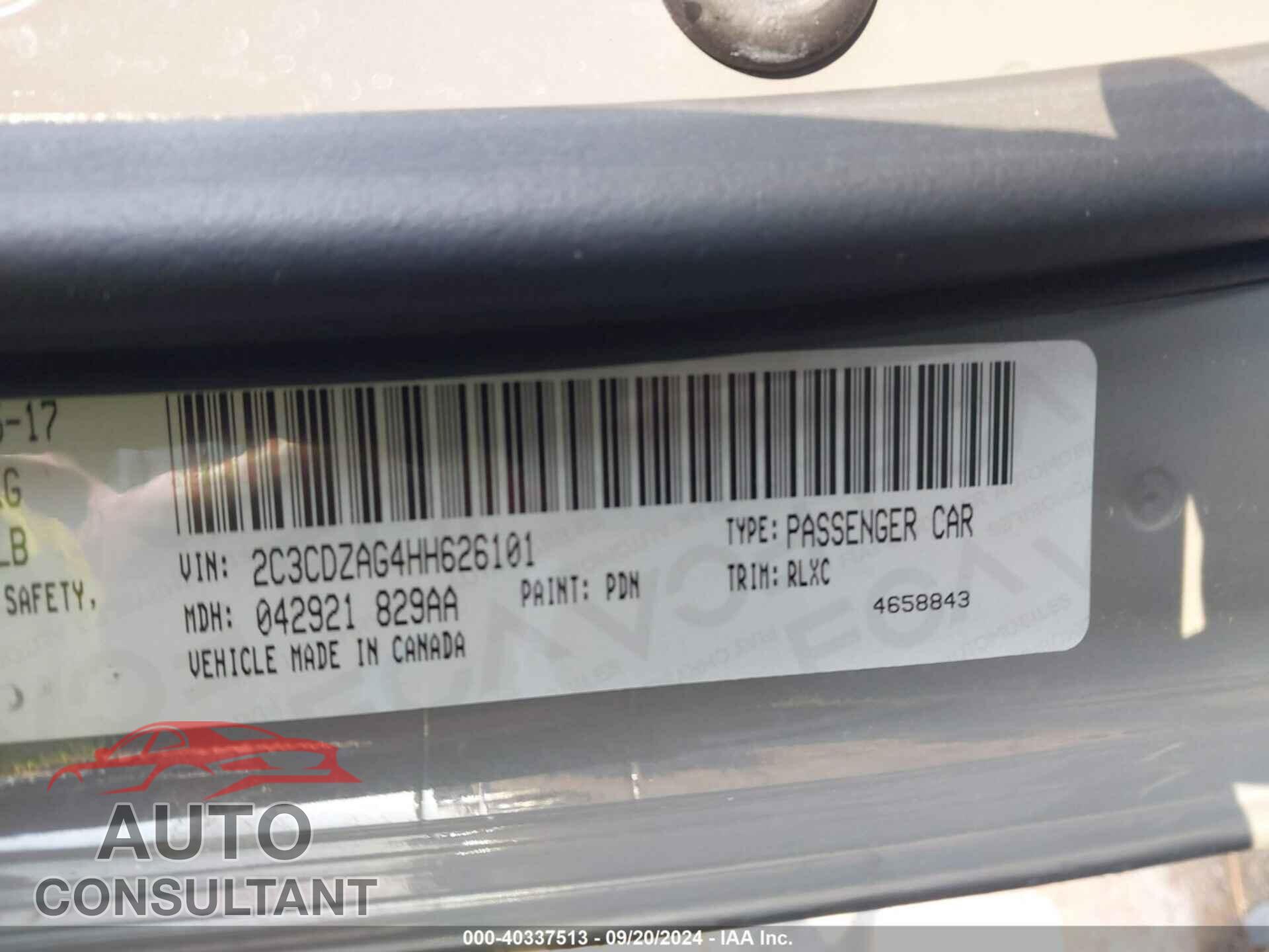 DODGE CHALLENGER 2017 - 2C3CDZAG4HH626101