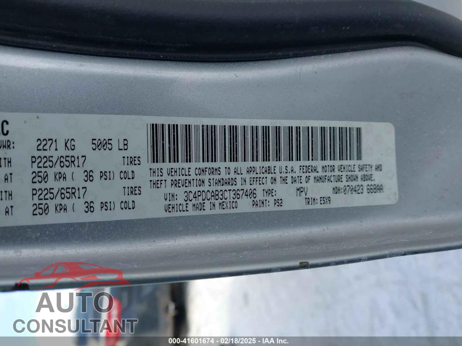DODGE JOURNEY 2012 - 3C4PDCAB4CT367406