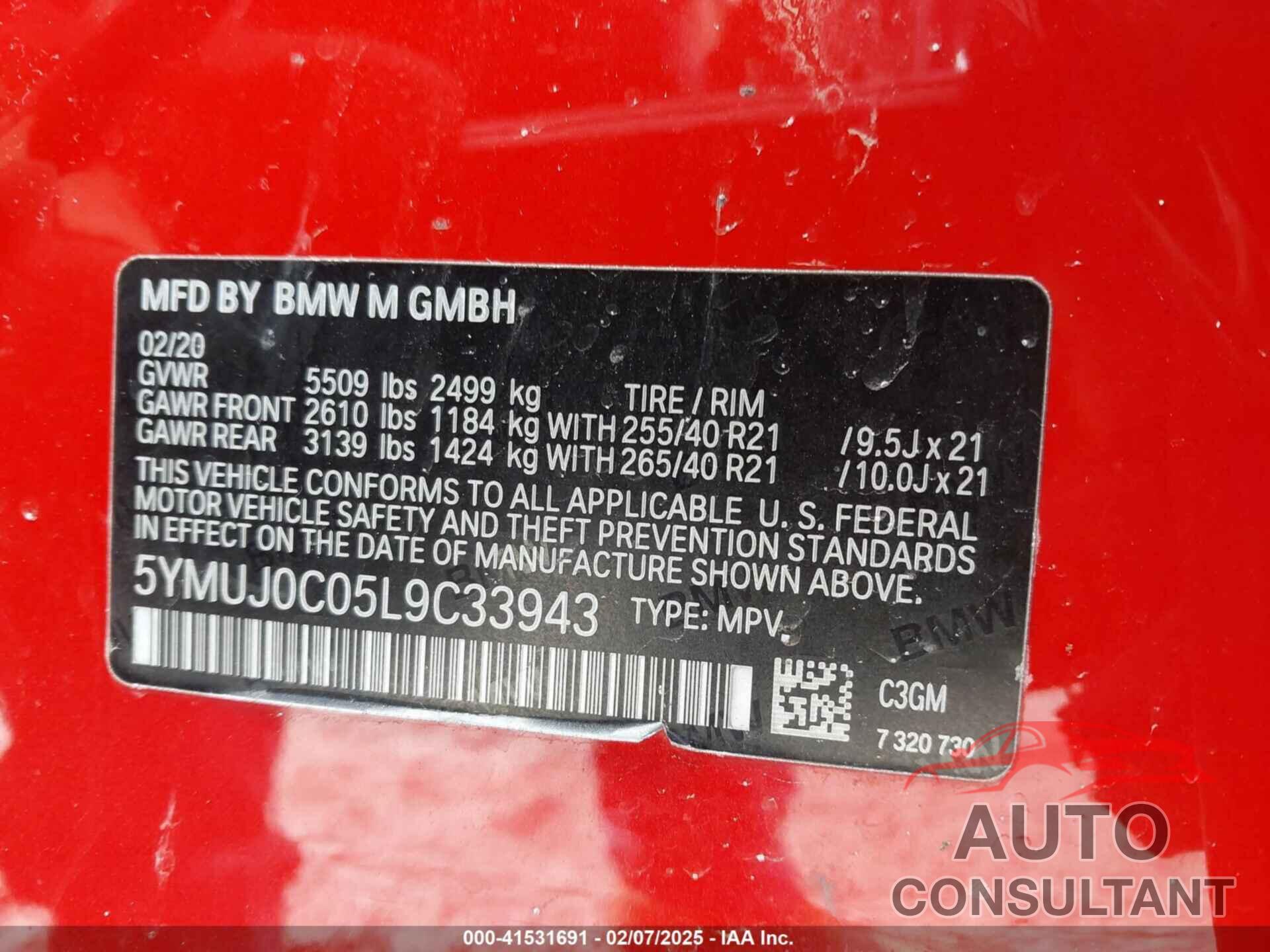 BMW X4 M 2020 - 5YMUJ0C05L9C33943