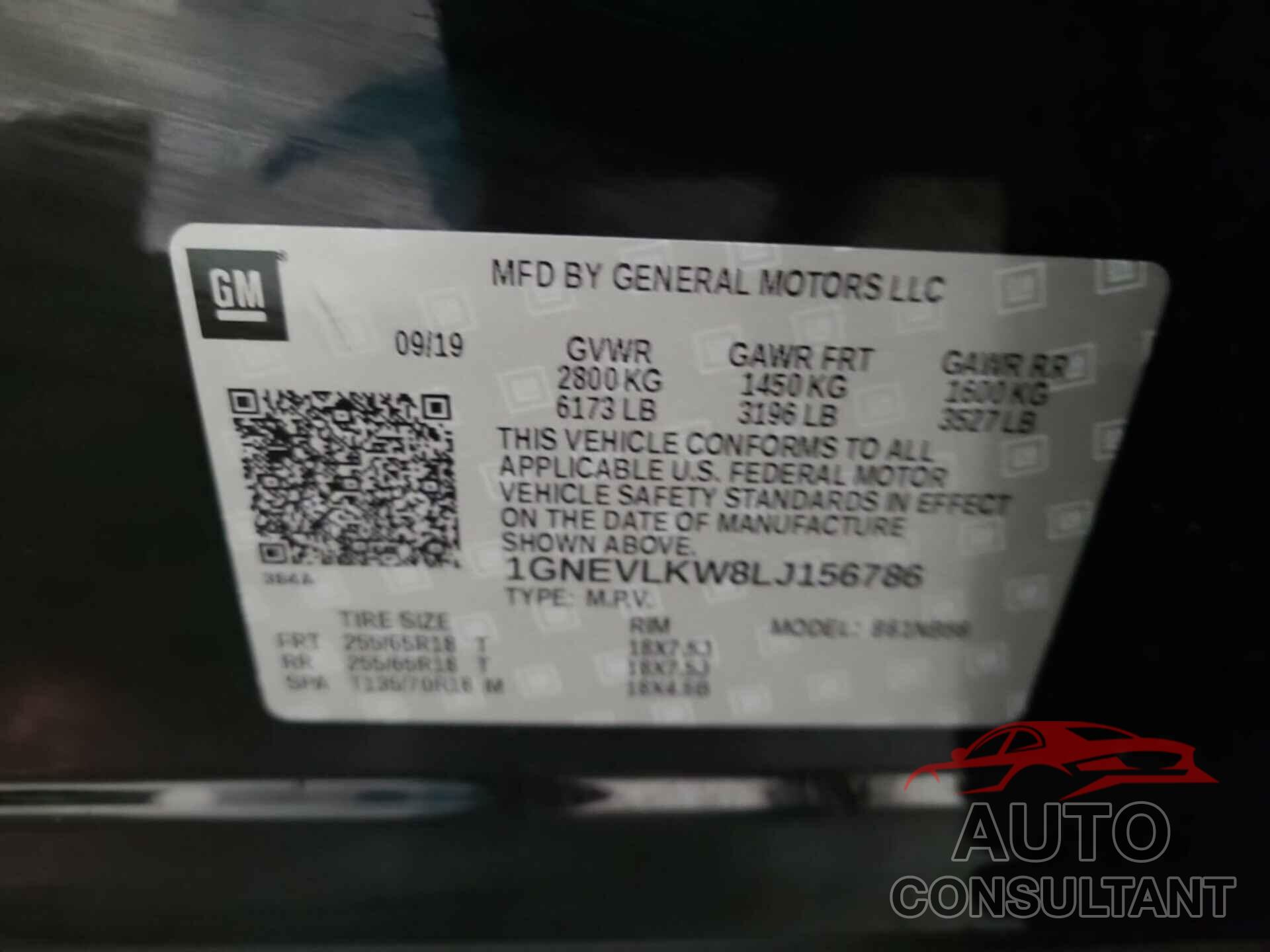 CHEVROLET TRAVERSE 2020 - 1GNEVLKW8LJ156786