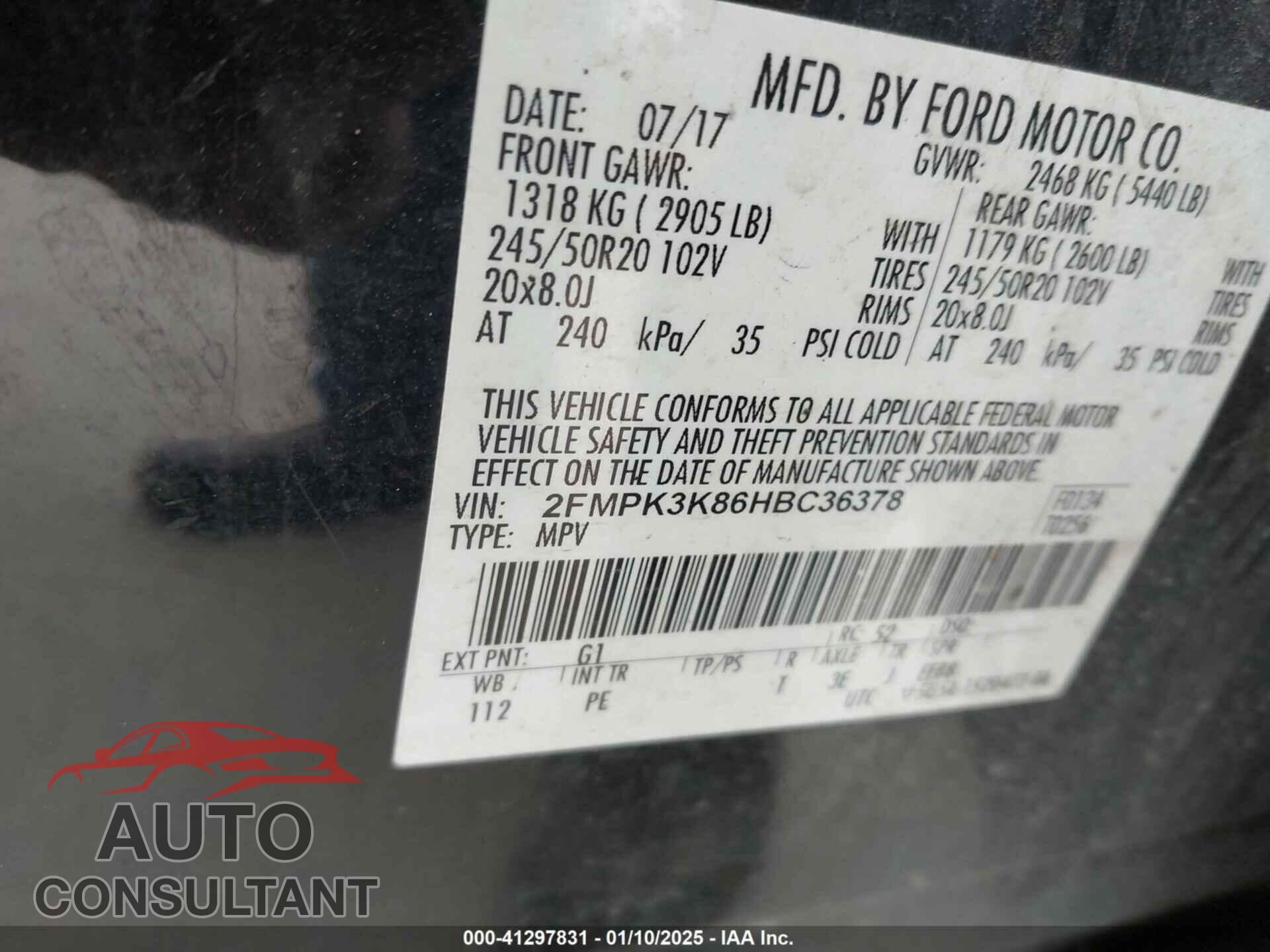 FORD EDGE 2017 - 2FMPK3K86HBC36378