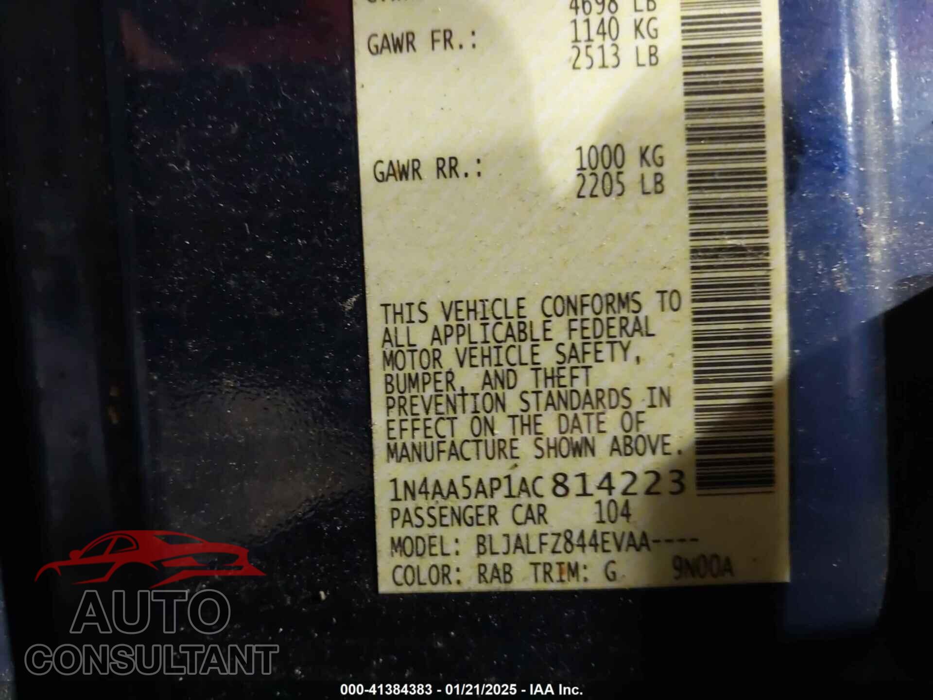 NISSAN MAXIMA 2010 - 1N4AA5AP1AC814223