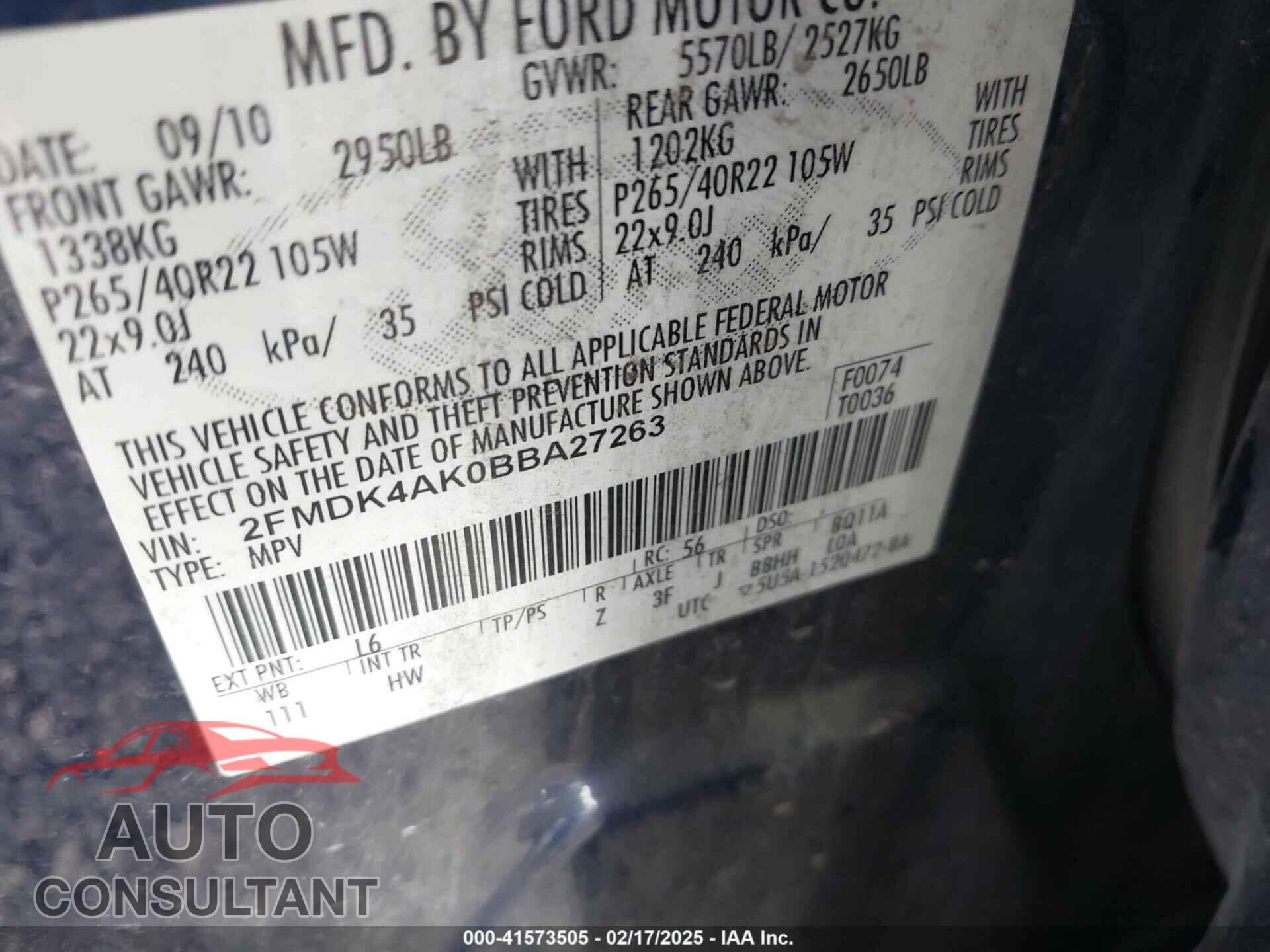 FORD EDGE 2011 - 2FMDK4AK0BBA27263