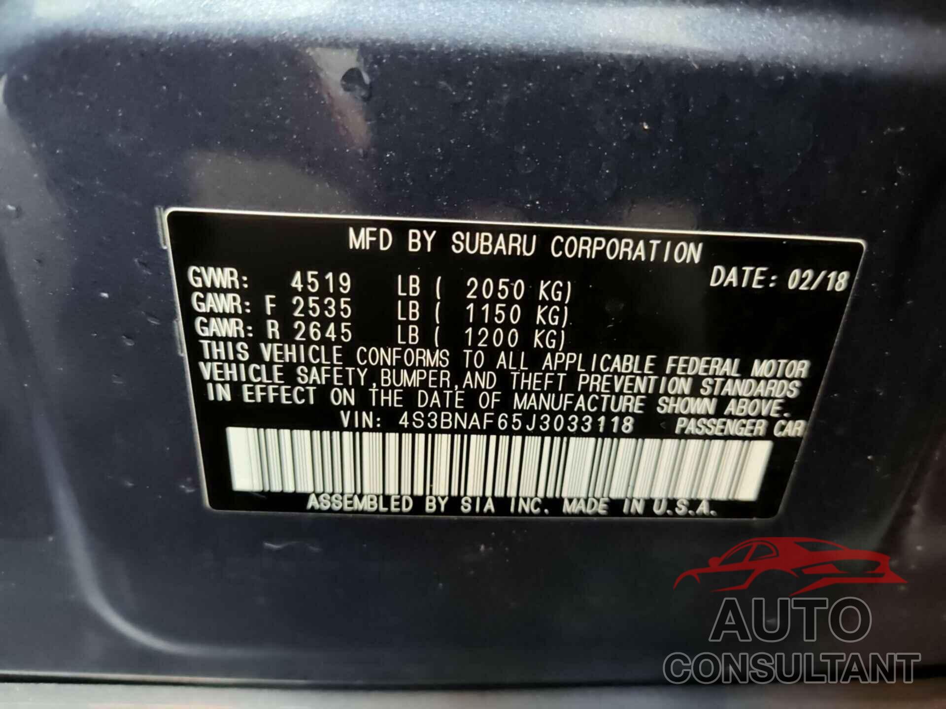 SUBARU LEGACY 2018 - 4S3BNAF65J3033118