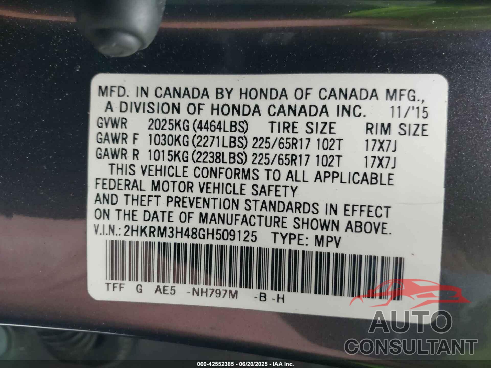 HONDA CR-V 2016 - 2HKRM3H48GH509125