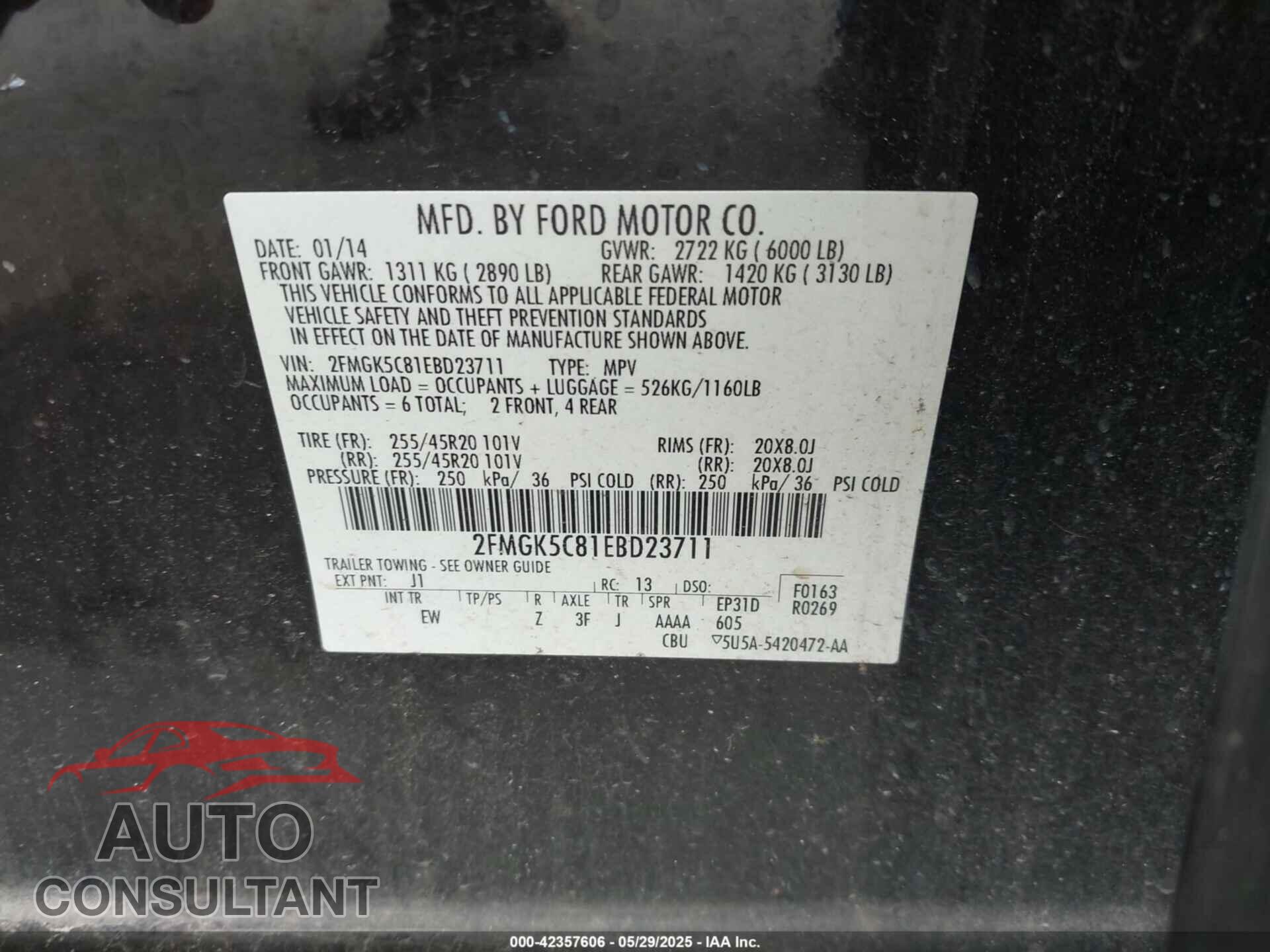 FORD FLEX 2014 - 2FMGK5C81EBD23711