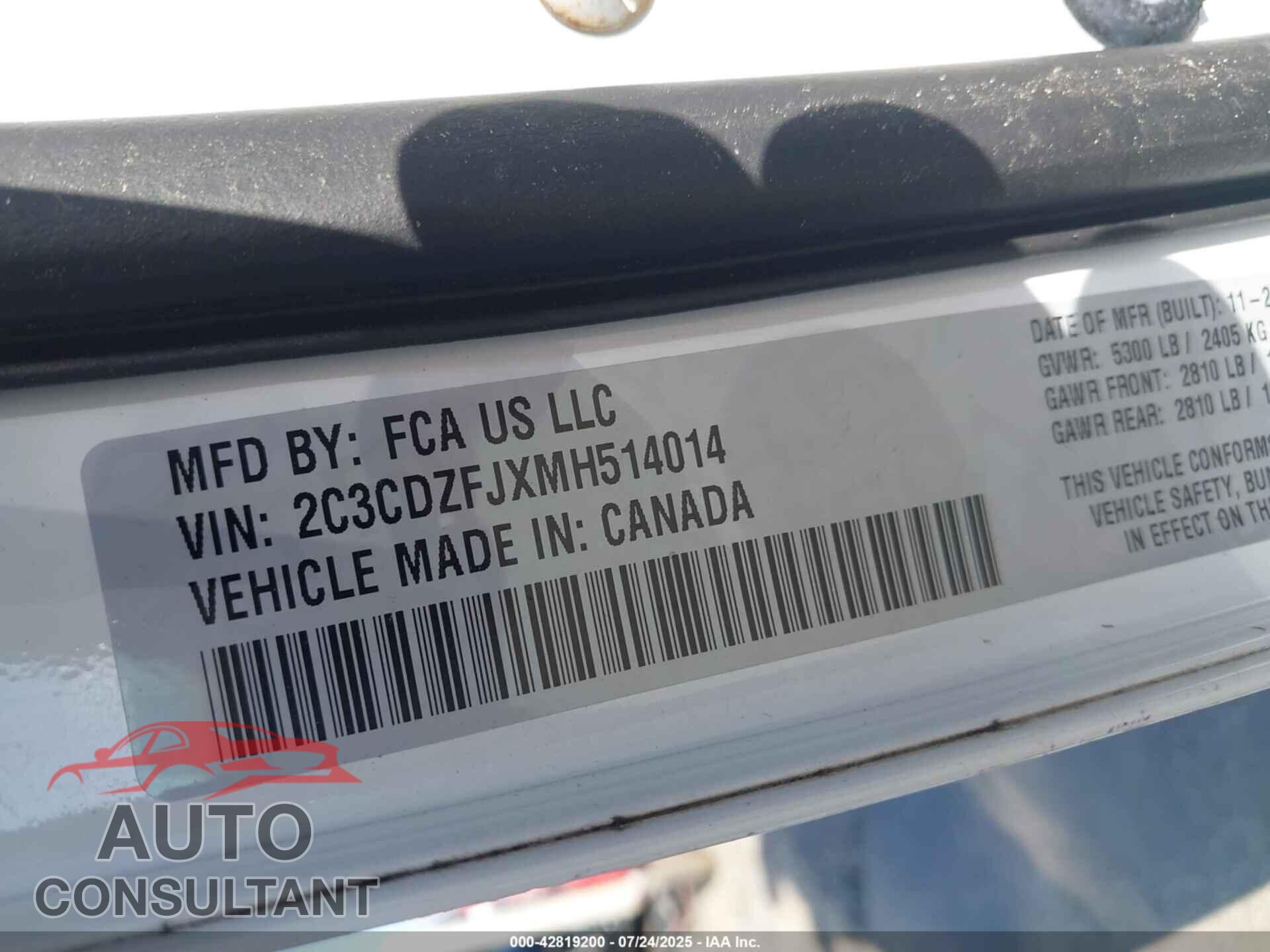 DODGE CHALLENGER 2021 - 2C3CDZFJXMH514014