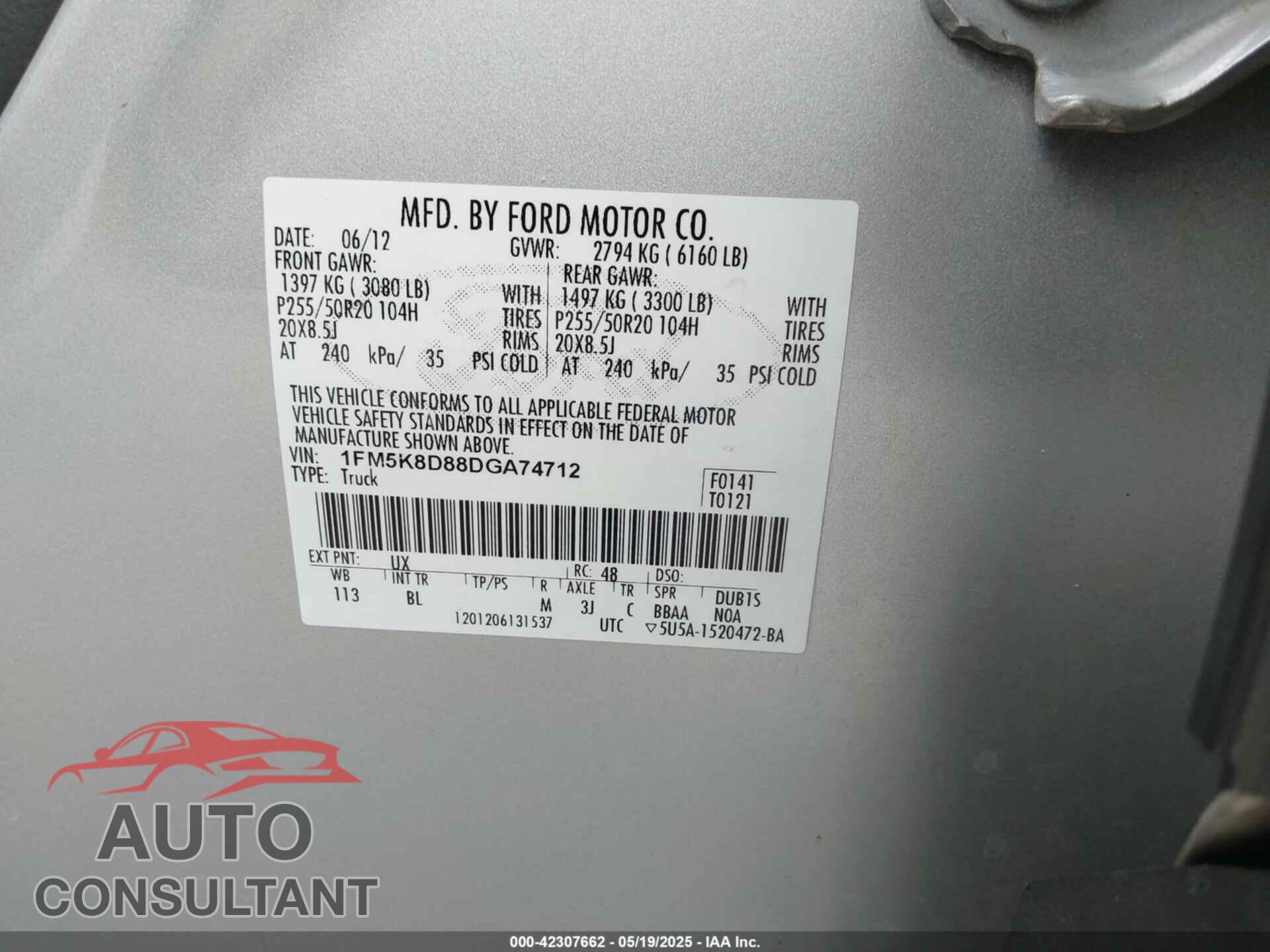 FORD EXPLORER 2013 - 1FM5K8D88DGA74712