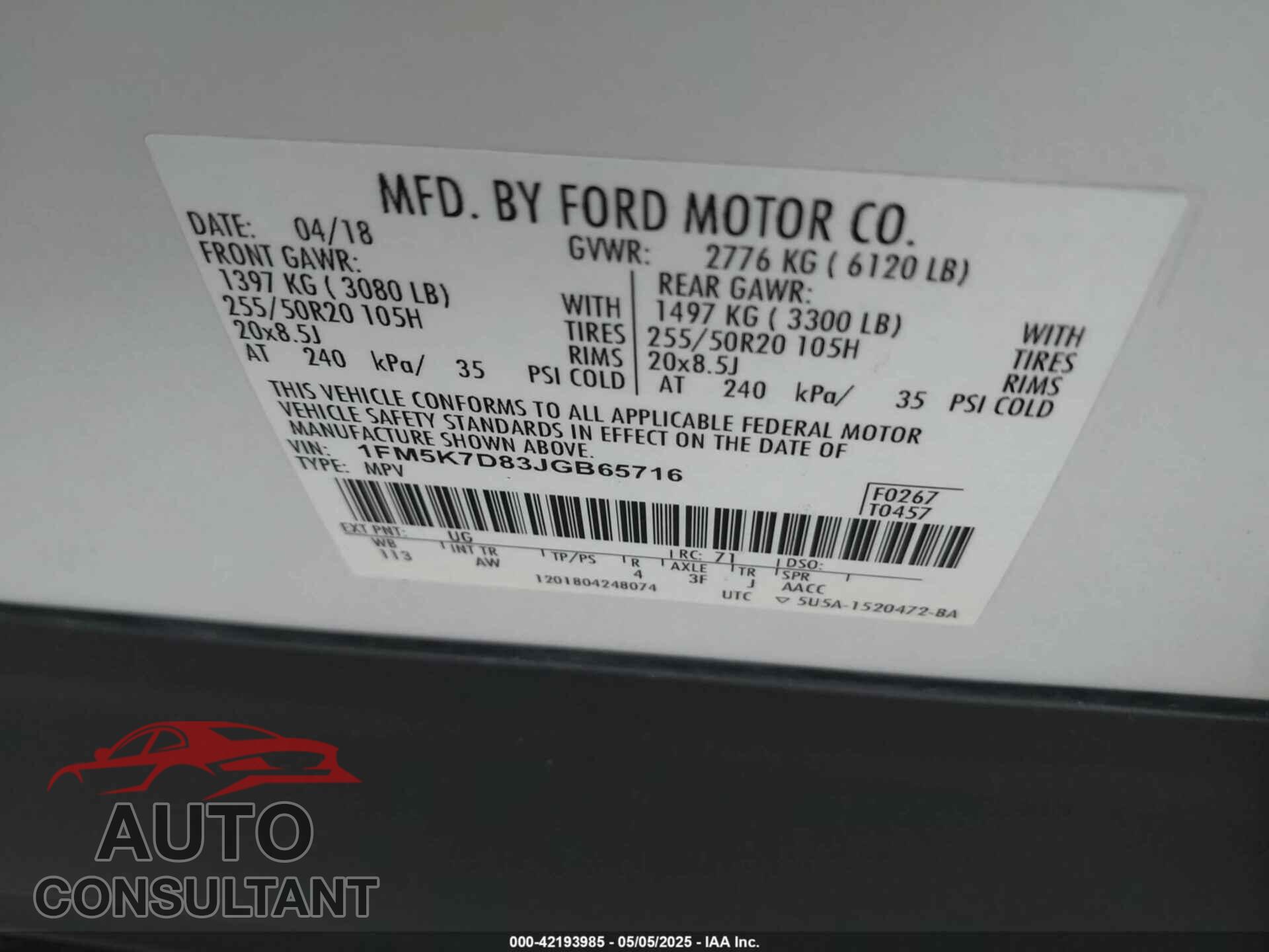 FORD EXPLORER 2018 - 1FM5K7D83JGB65716