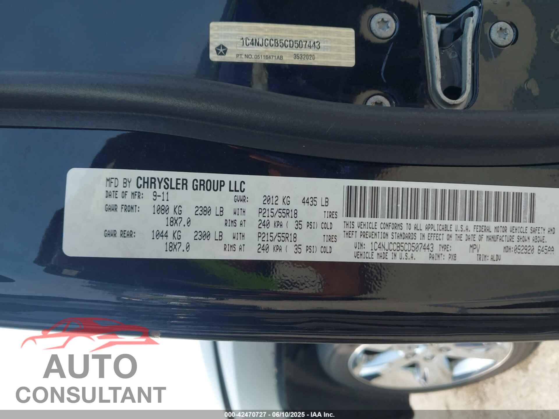 JEEP COMPASS 2012 - 1C4NJCCB5CD507443
