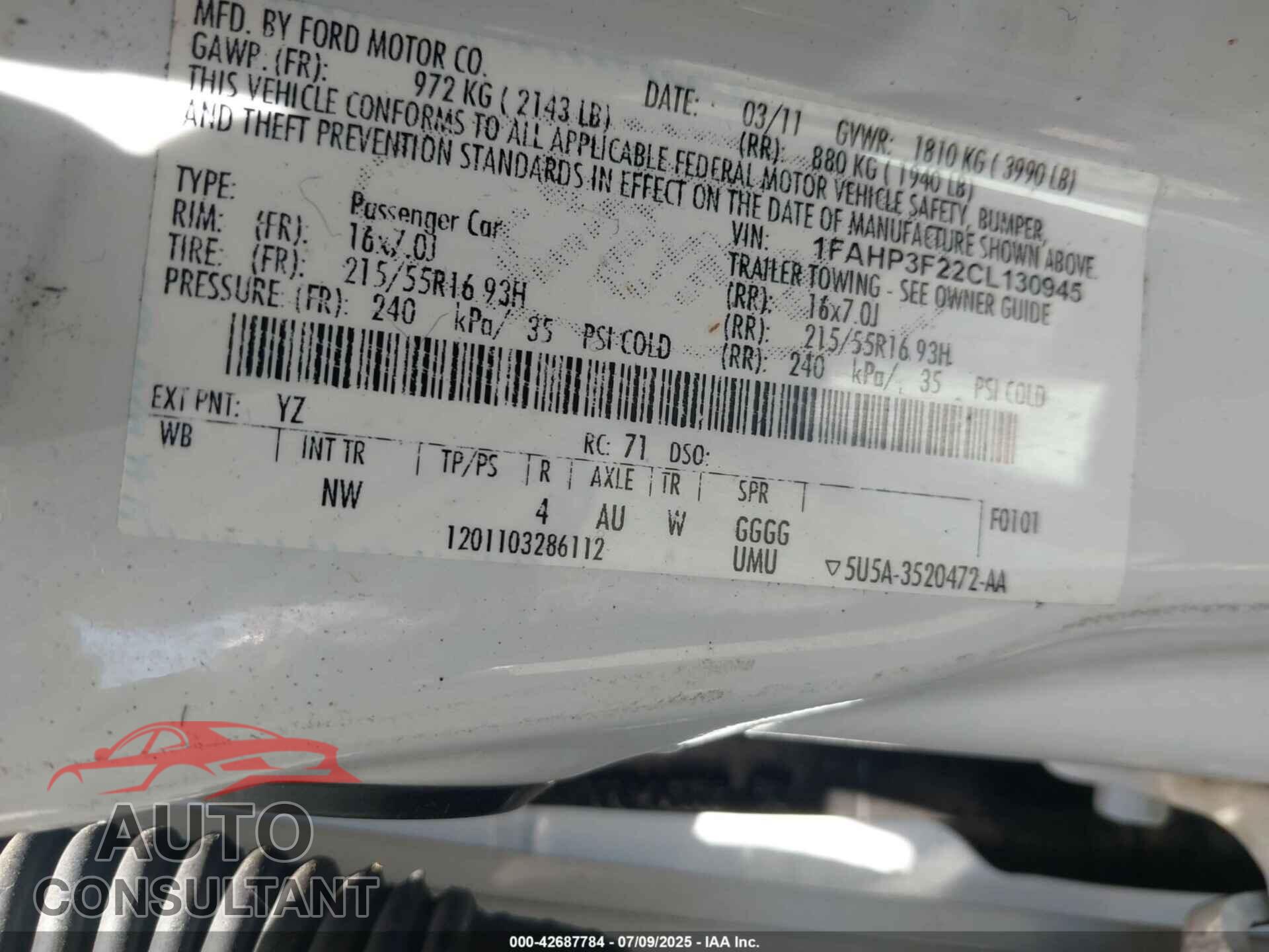 FORD FOCUS 2012 - 1FAHP3F22CL130945