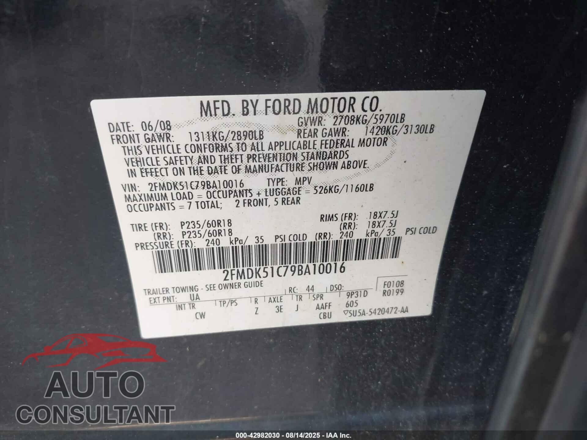 FORD FLEX 2009 - 2FMDK51C79BA10016