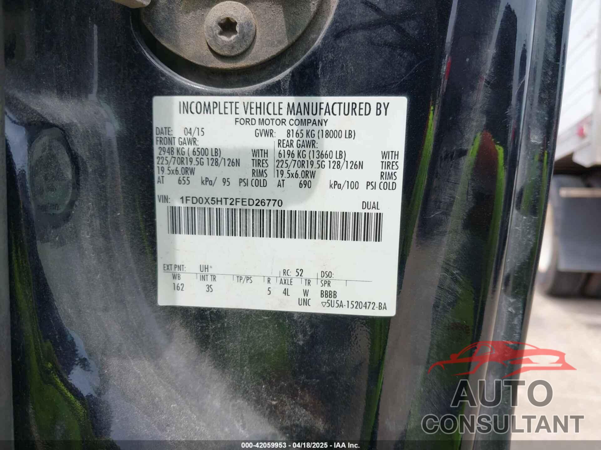 FORD F-550 CHASSIS 2015 - 1FD0X5HT2FED26770