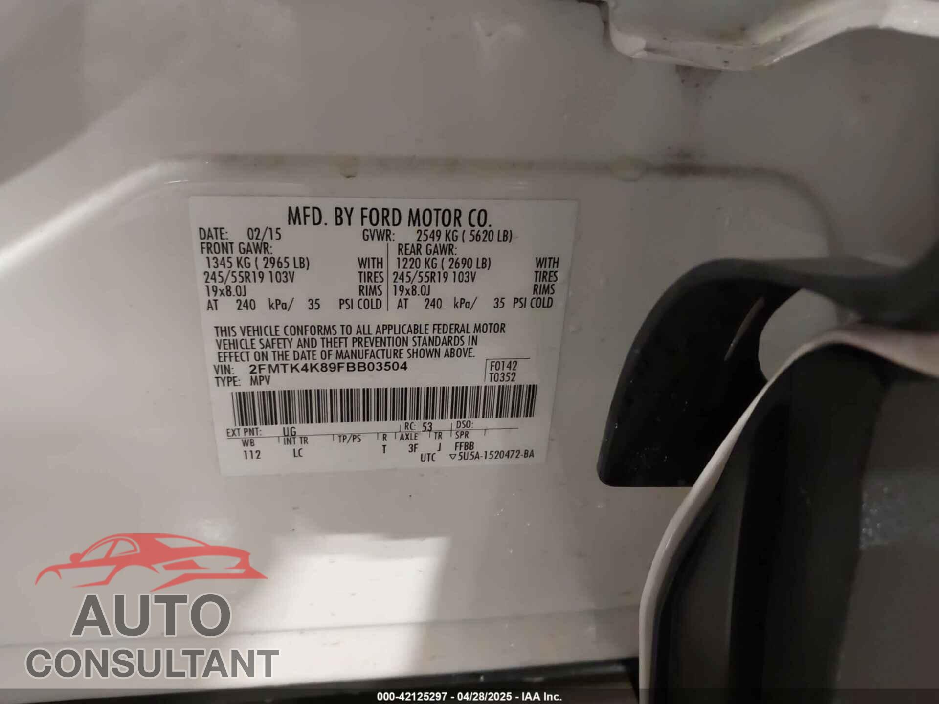 FORD EDGE 2015 - 2FMTK4K89FBB03504