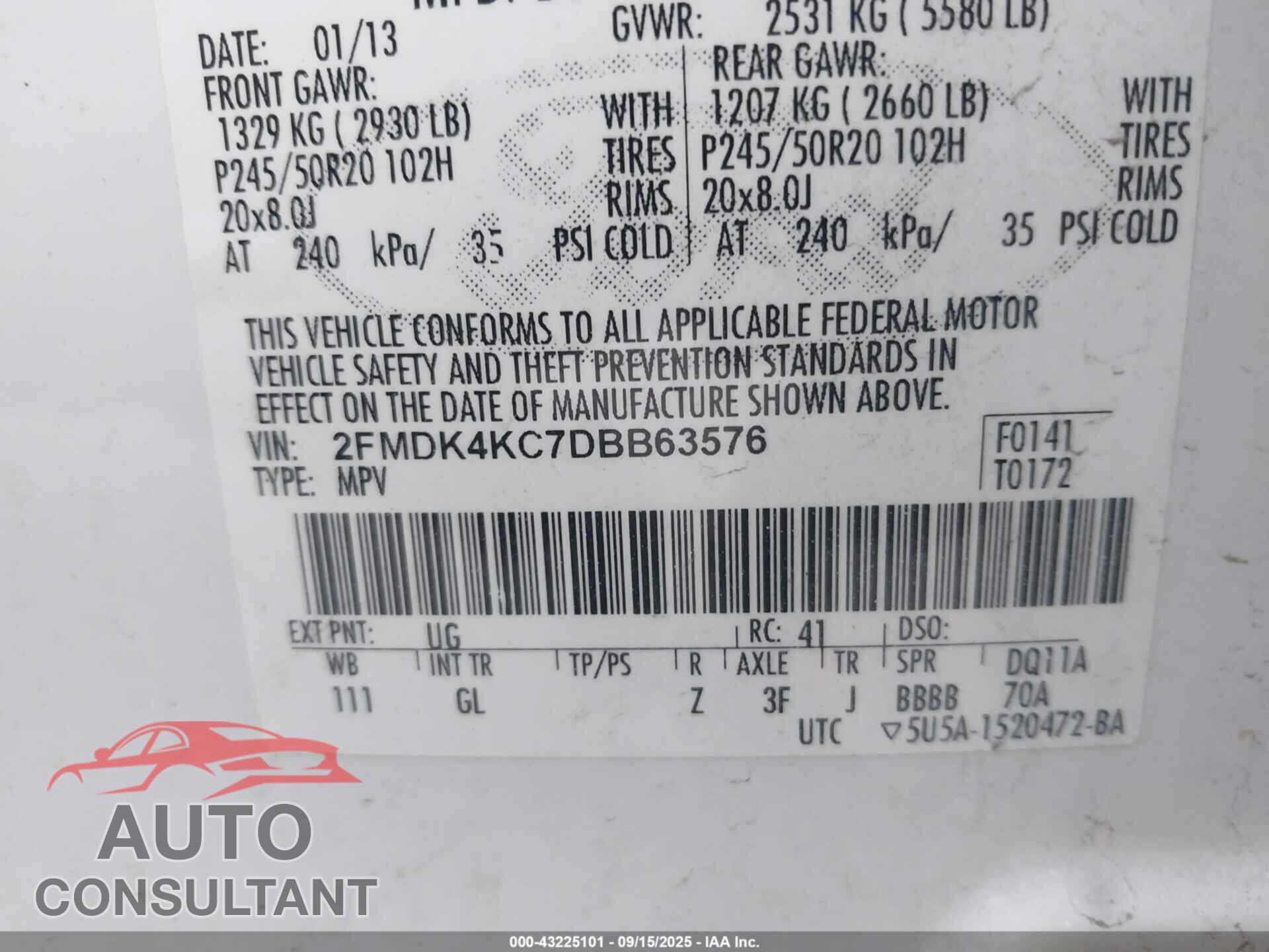 FORD EDGE 2013 - 2FMDK4KC7DBB63576