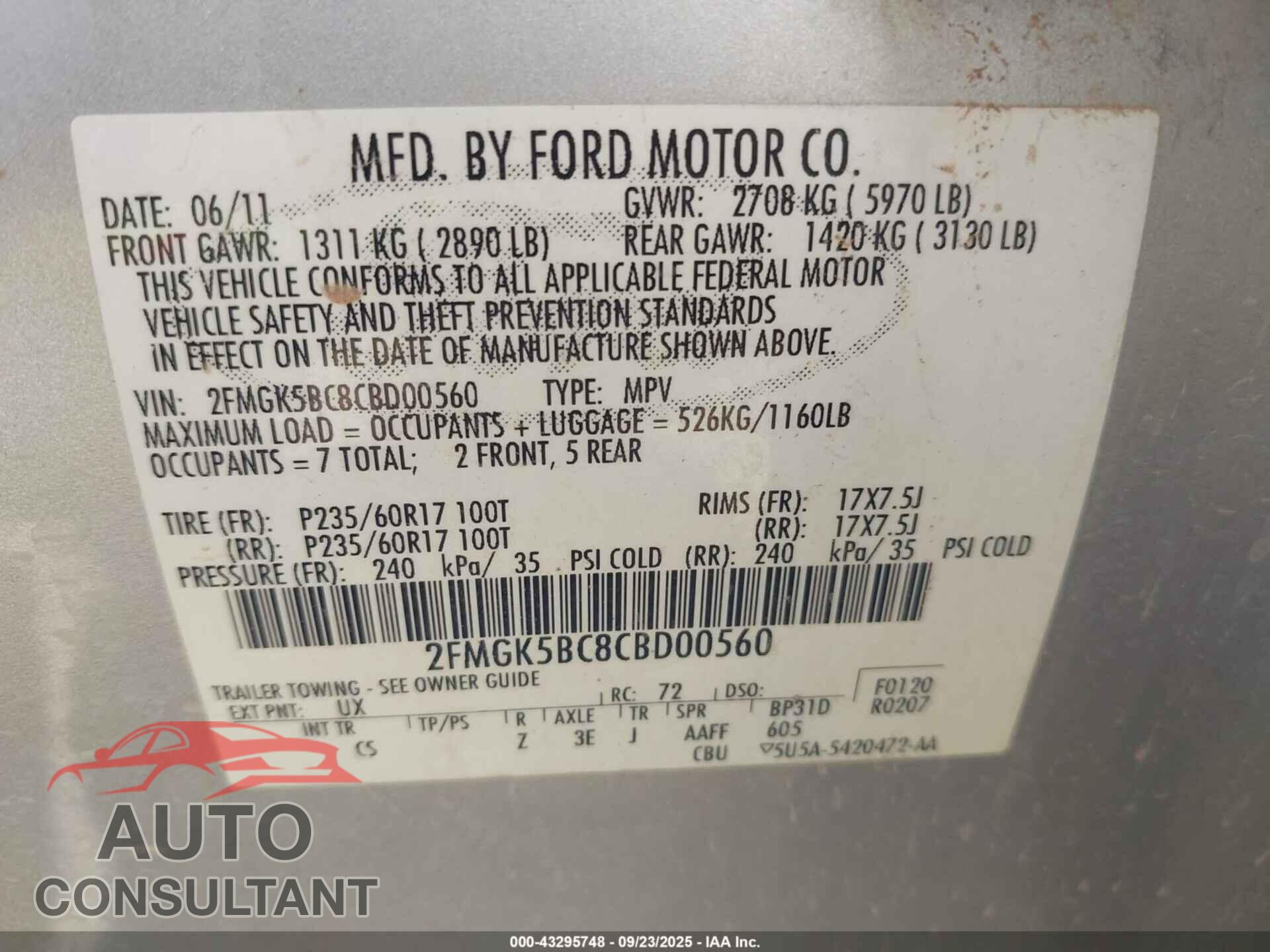 FORD FLEX 2012 - 2FMGK5BC8CBD00560