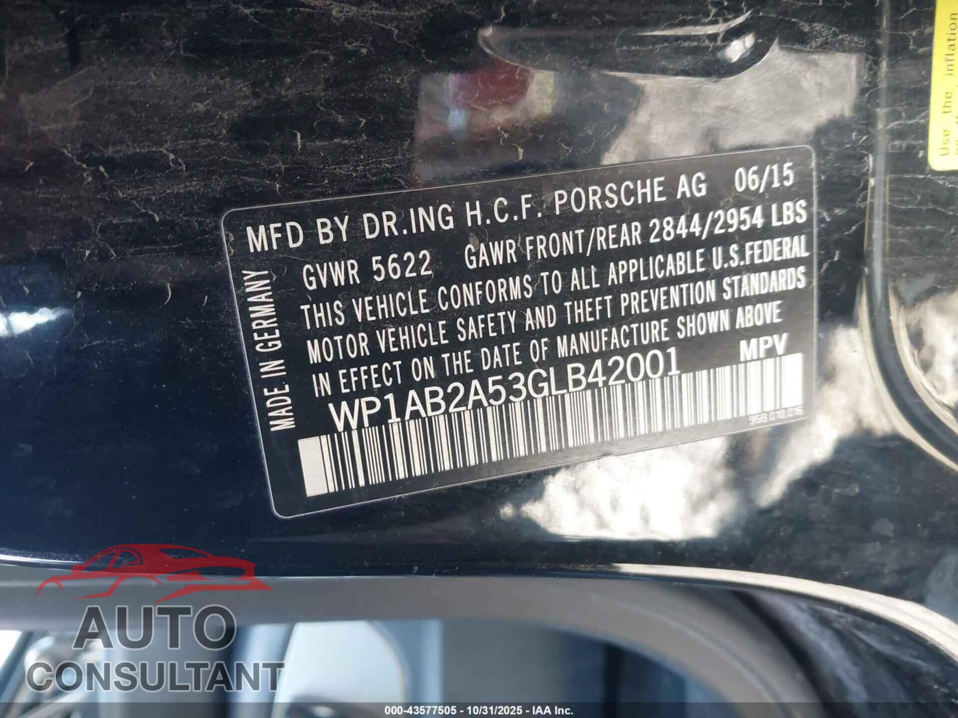 PORSCHE MACAN 2016 - WP1AB2A53GLB42001