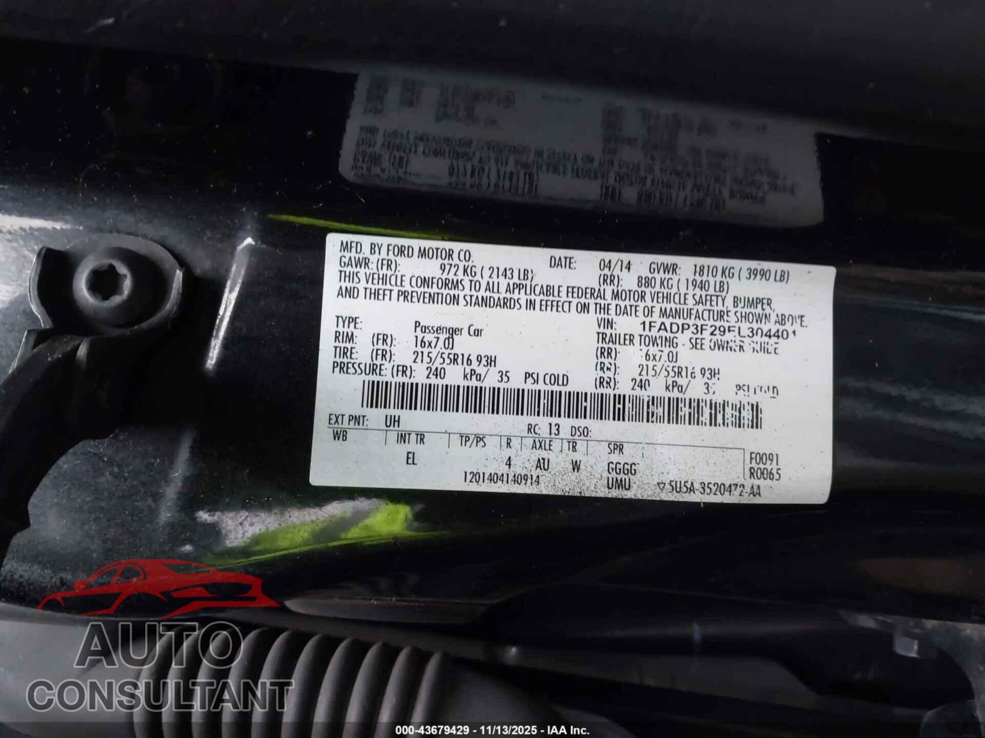 FORD FOCUS 2014 - 1FADP3F29EL304401