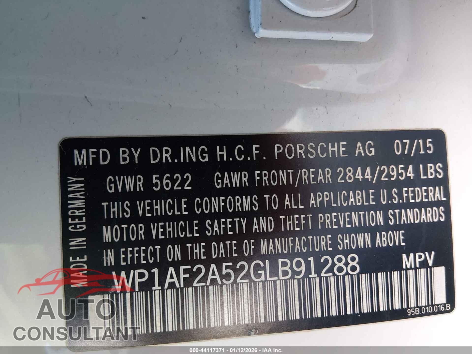 PORSCHE MACAN 2016 - WP1AF2A52GLB91288
