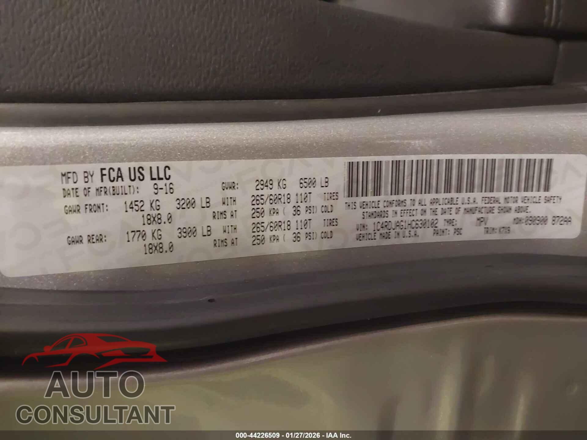DODGE DURANGO 2017 - 1C4RDJAG1HC630102