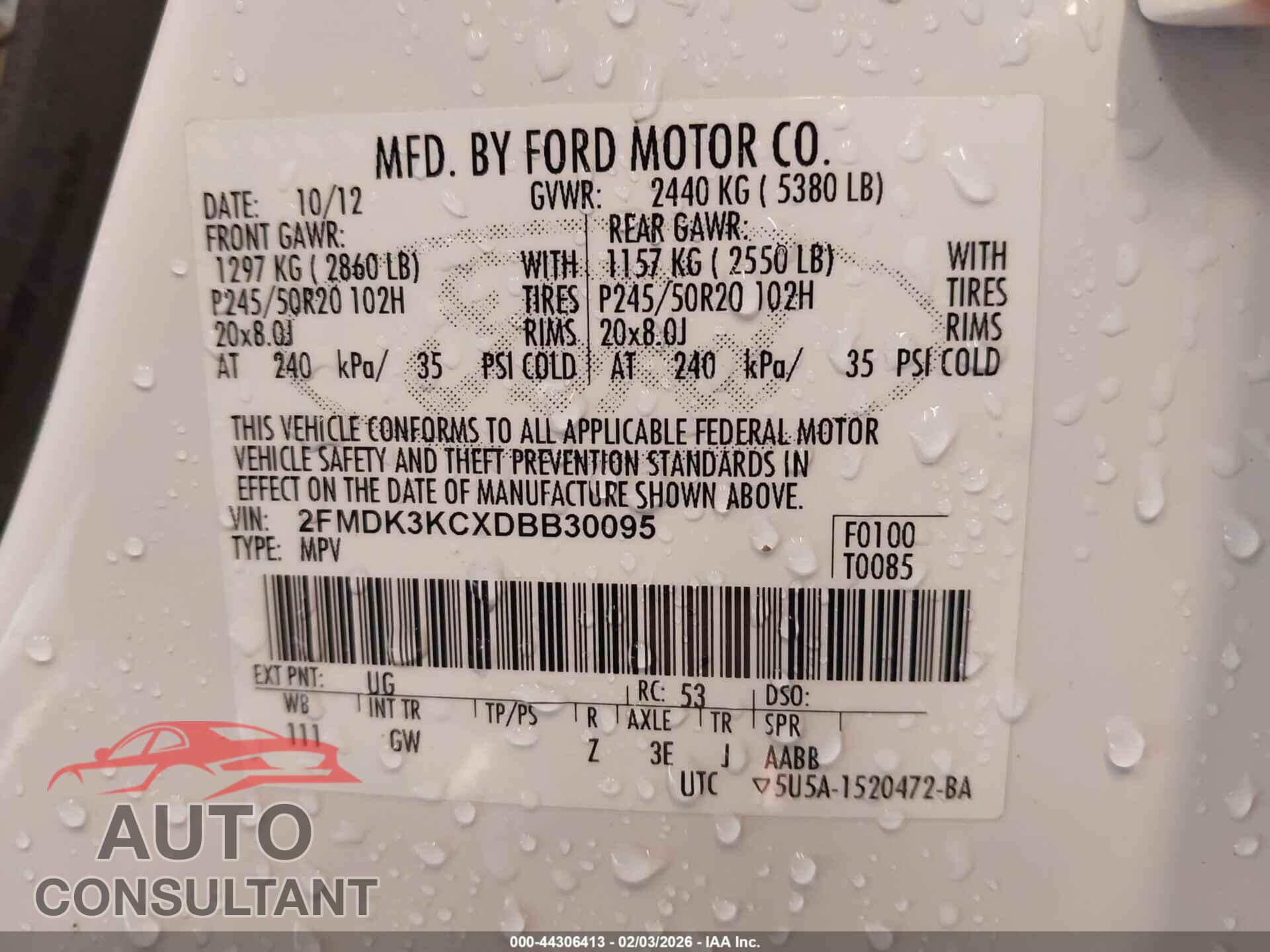 FORD EDGE 2013 - 2FMDK3KCXDBB30095