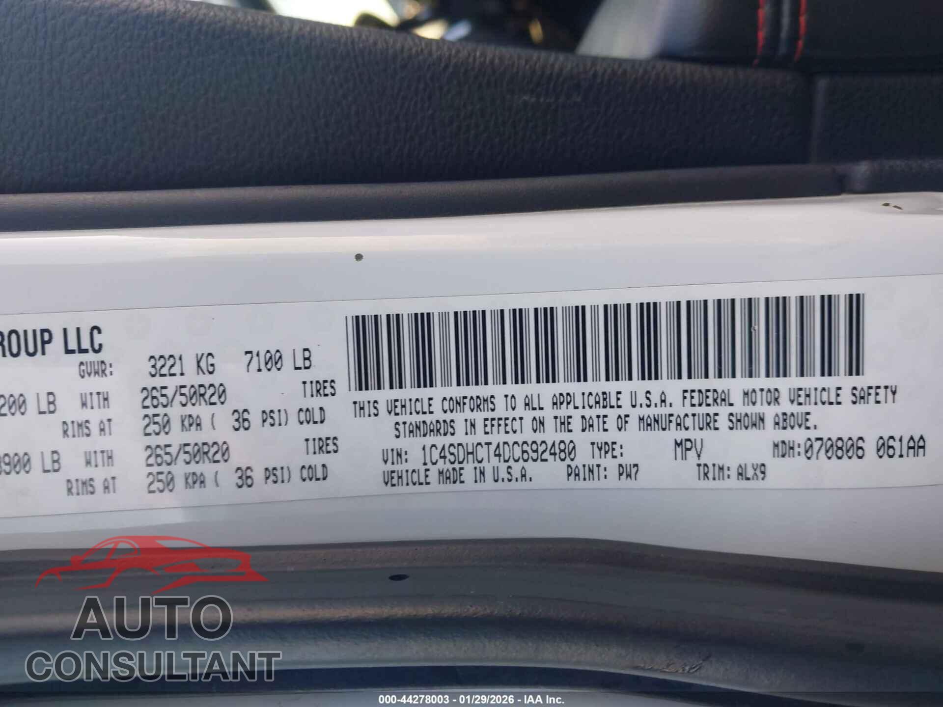 DODGE DURANGO 2013 - 1C4SDHCT4DC692480