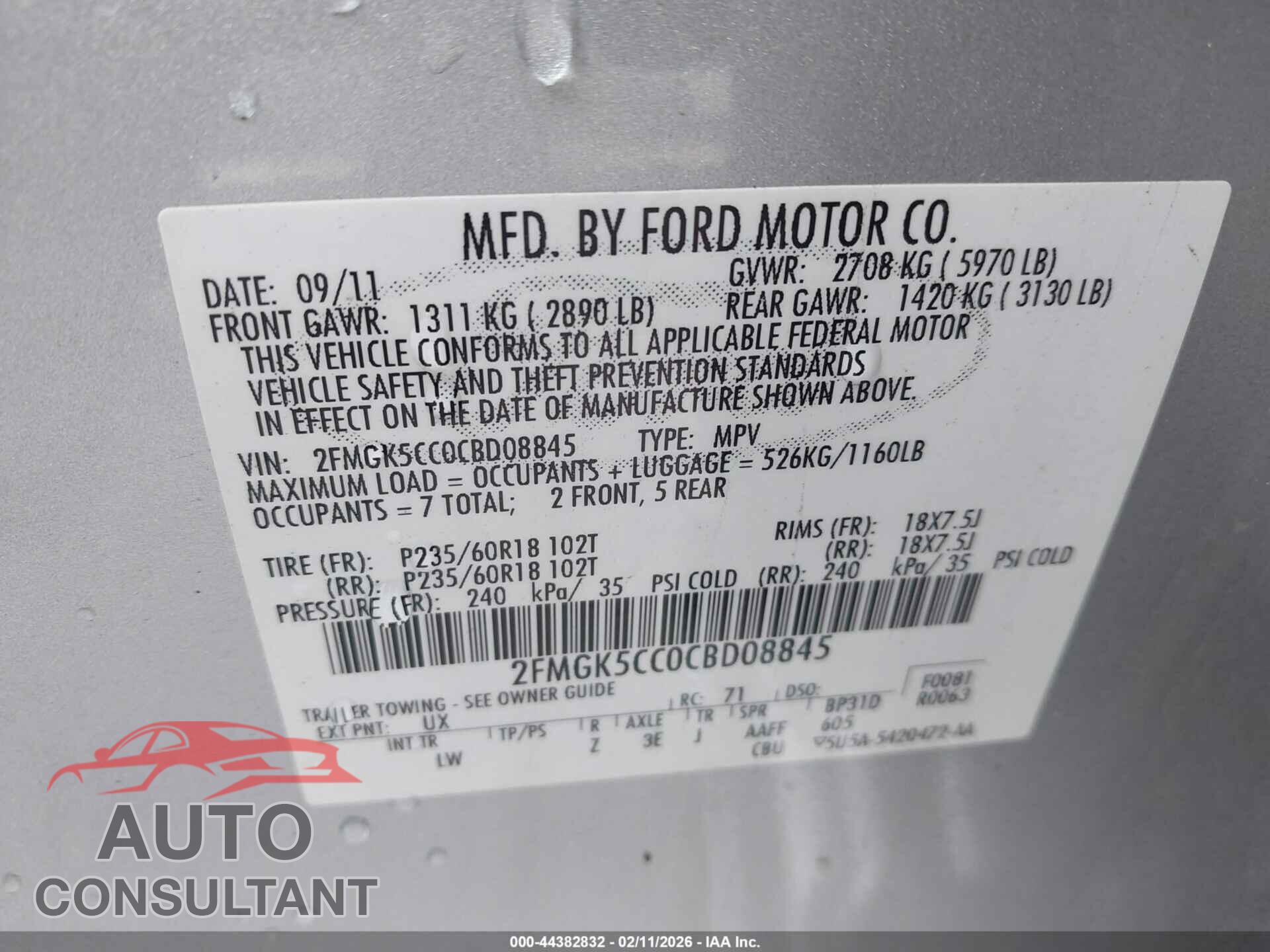 FORD FLEX 2012 - 2FMGK5CC0CBD08845