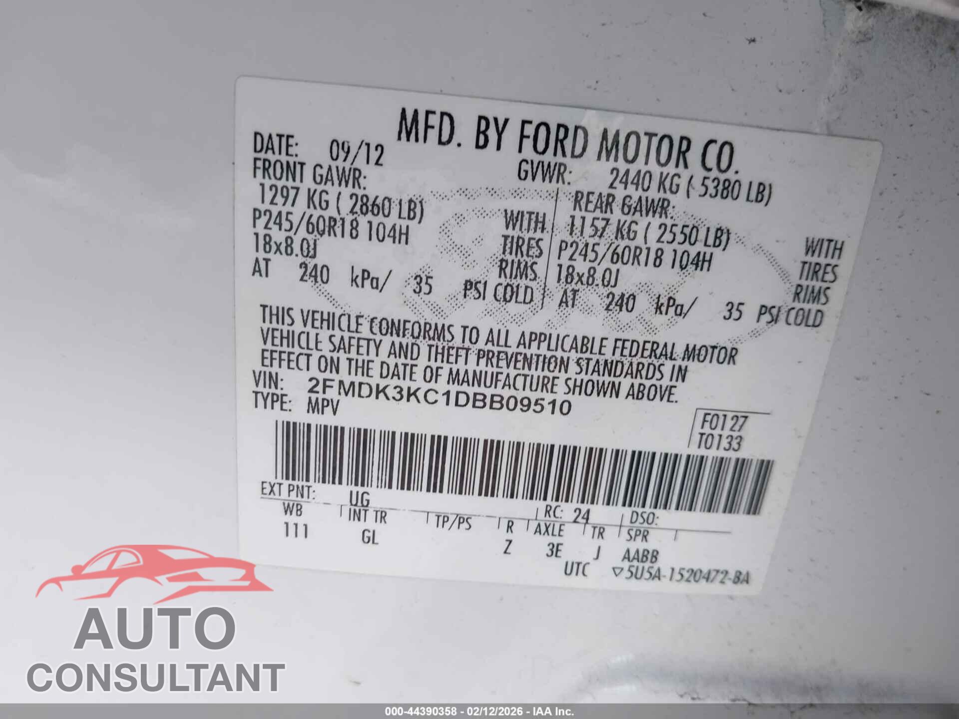 FORD EDGE 2013 - 2FMDK3KC1DBB09510