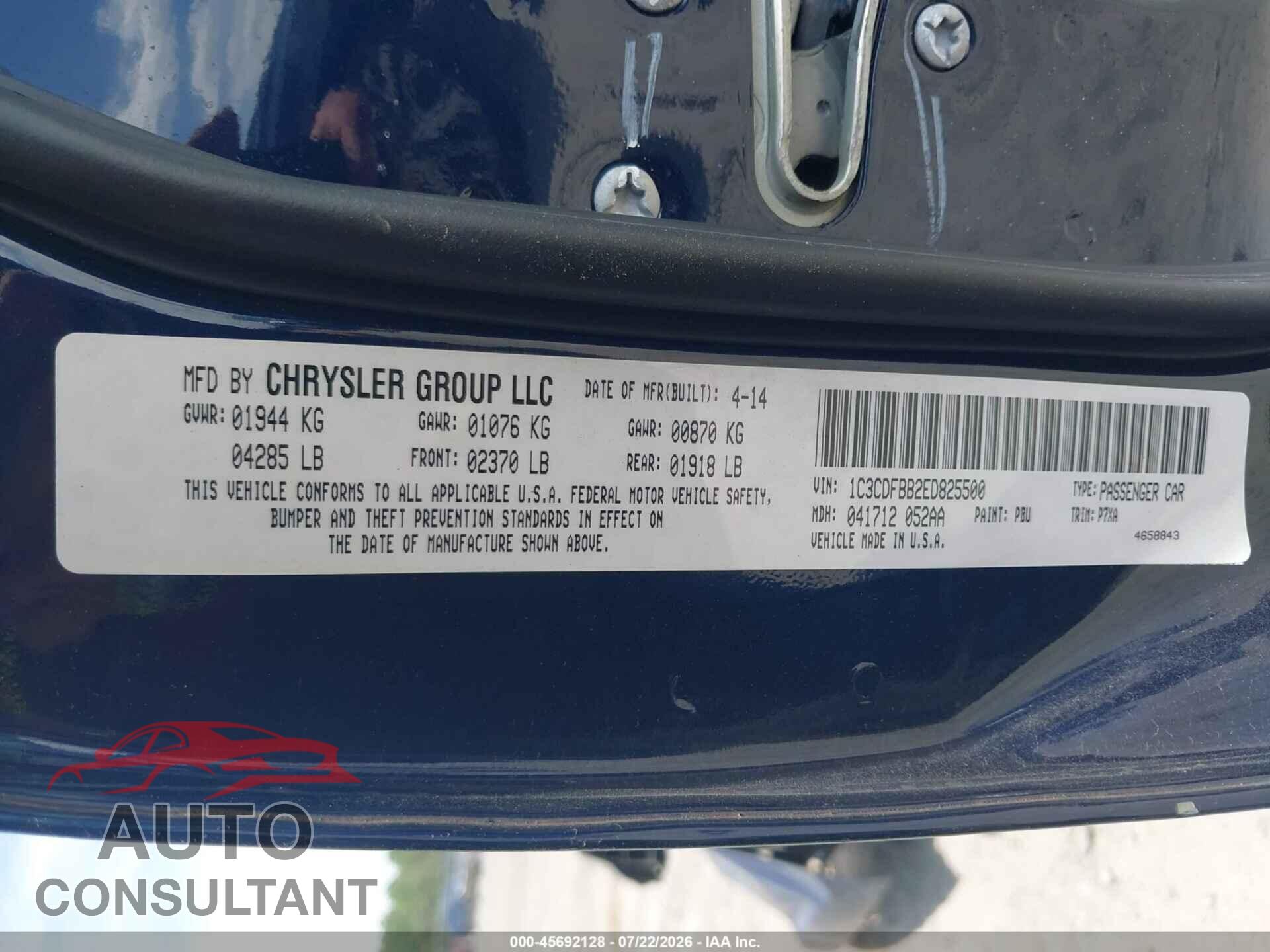 DODGE DART 2014 - 1C3CDFBB2ED825500