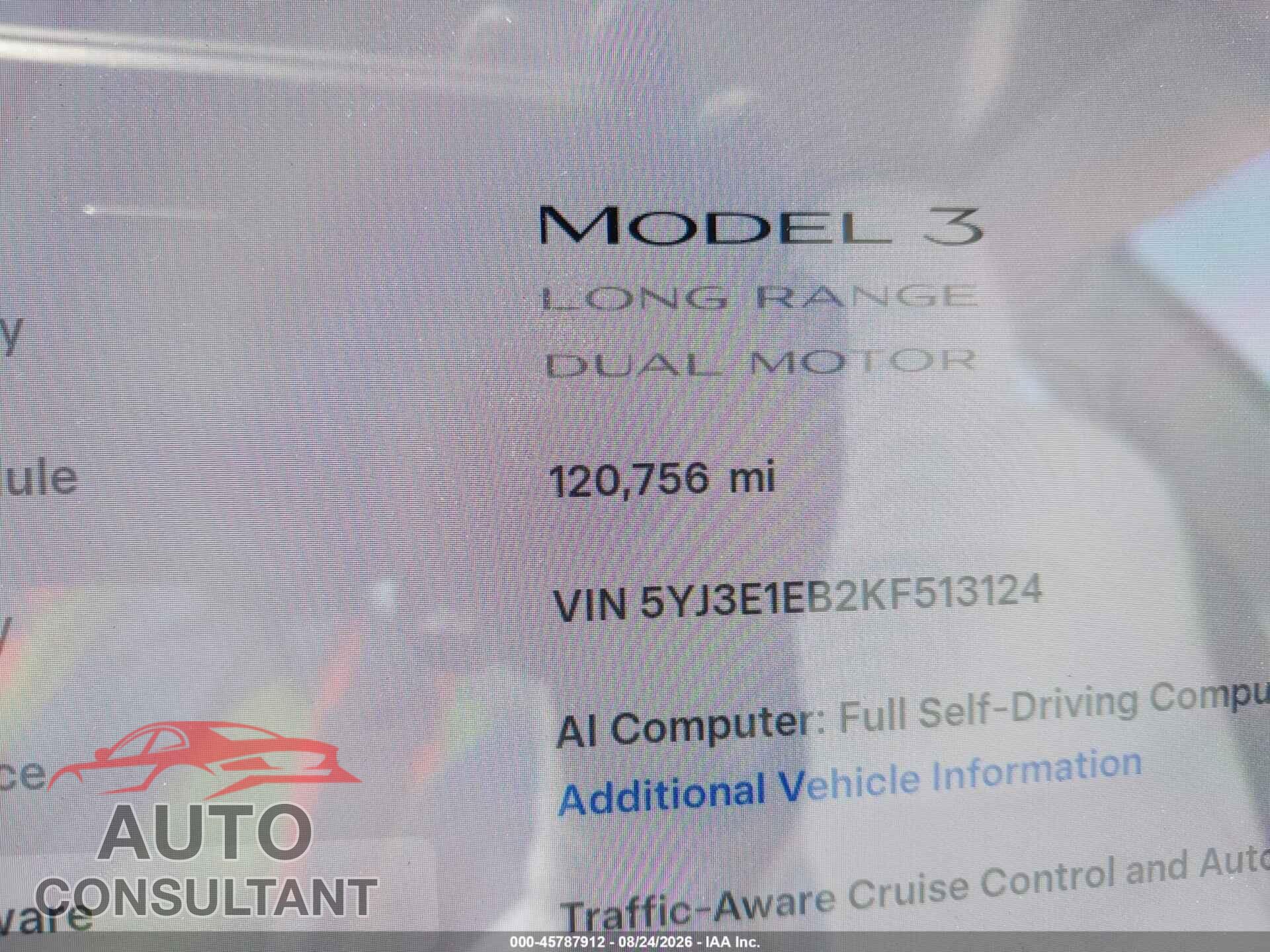 TESLA MODEL 3 2019 - 5YJ3E1EB2KF513124