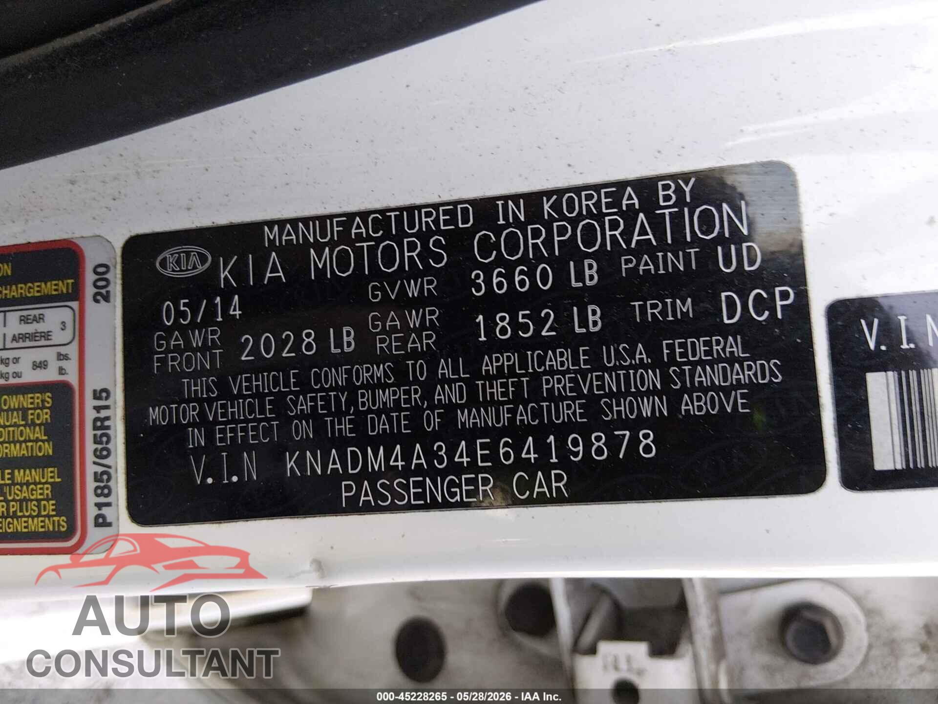KIA RIO 2014 - KNADM4A34E6419878