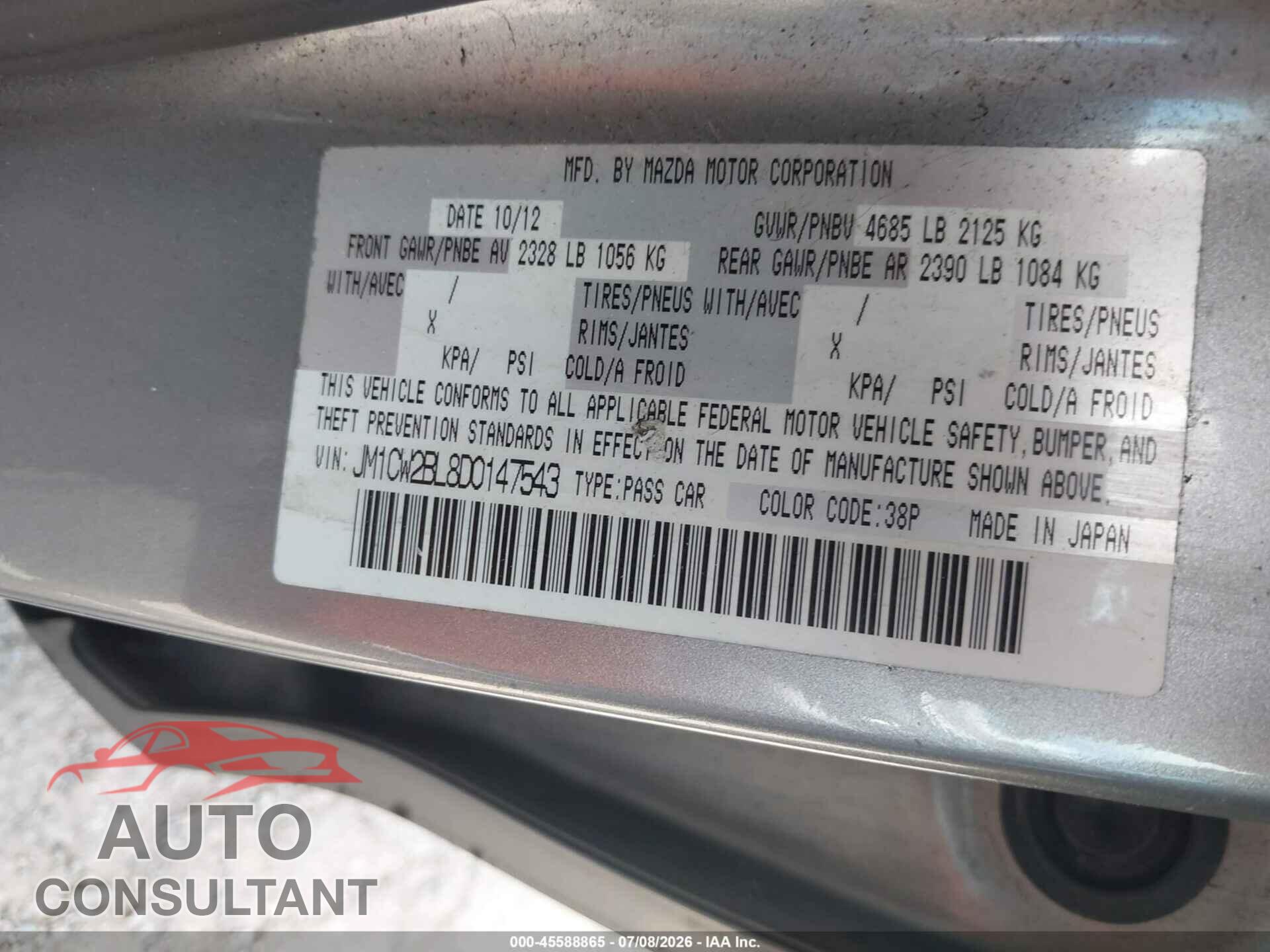 MAZDA MAZDA5 2013 - JM1CW2BL8D0147543