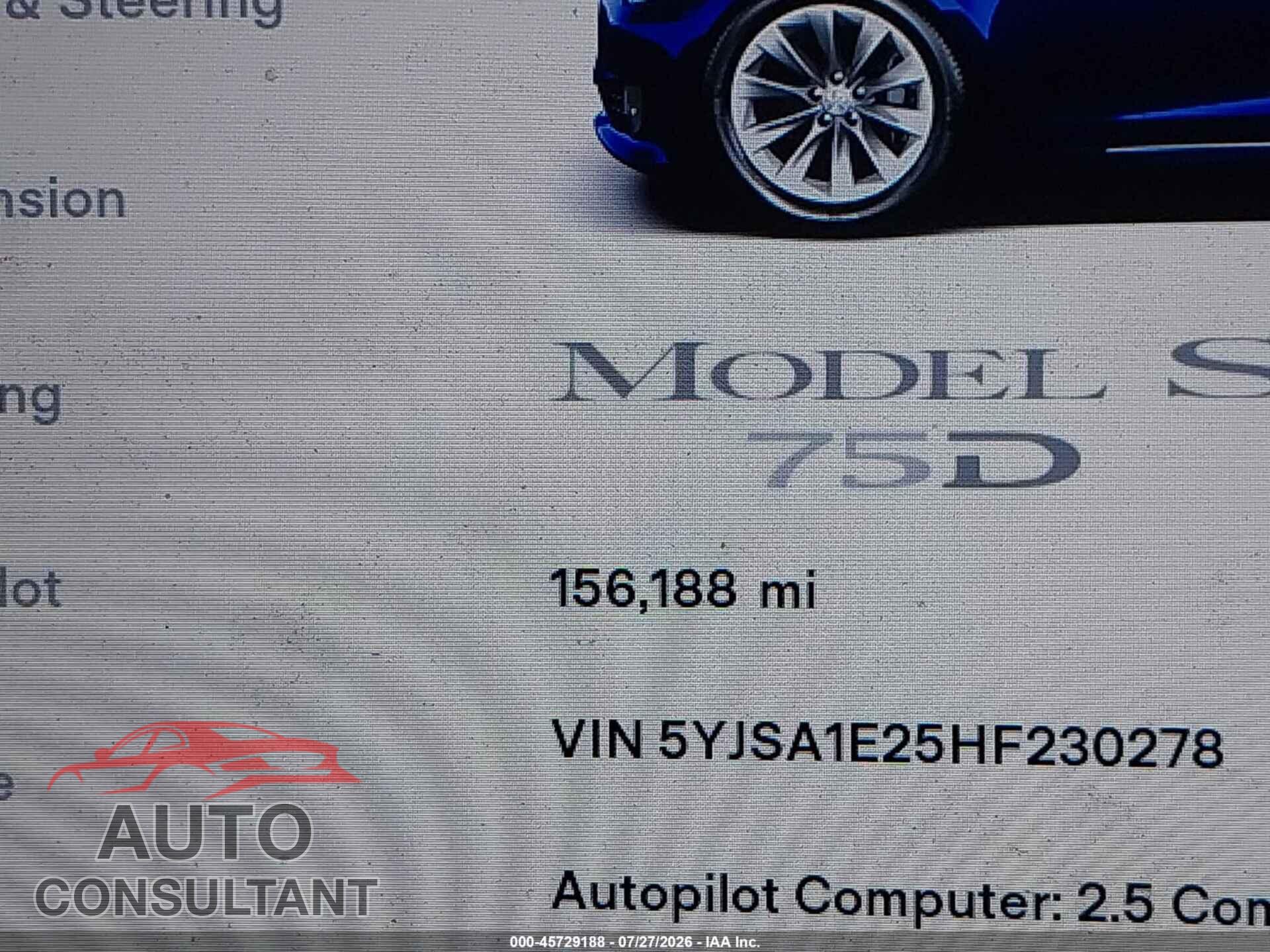 TESLA MODEL S 2017 - 5YJSA1E25HF230278