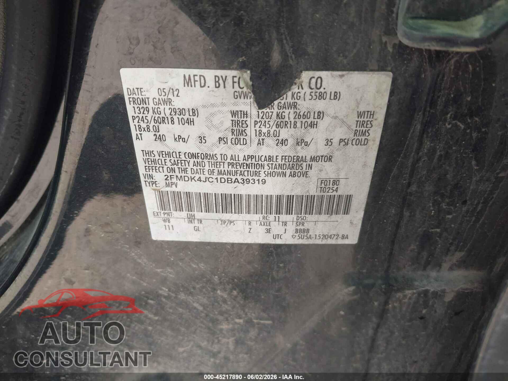 FORD EDGE 2013 - 2FMDK4JC1DBA39319