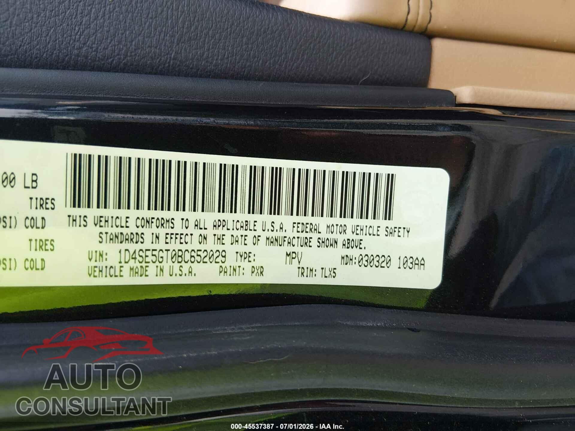 DODGE DURANGO 2011 - 1D4SE5GT0BC652029