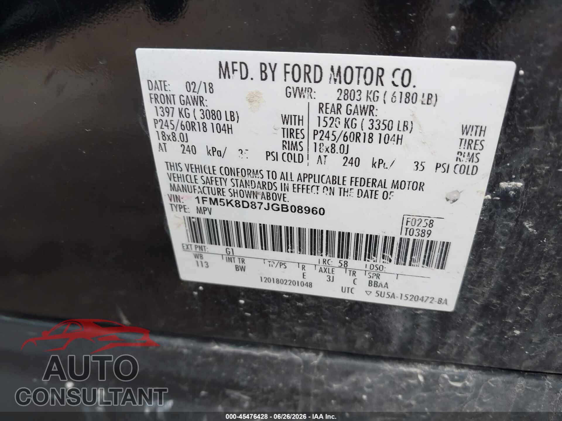 FORD EXPLORER 2018 - 1FM5K8D87JGB08960