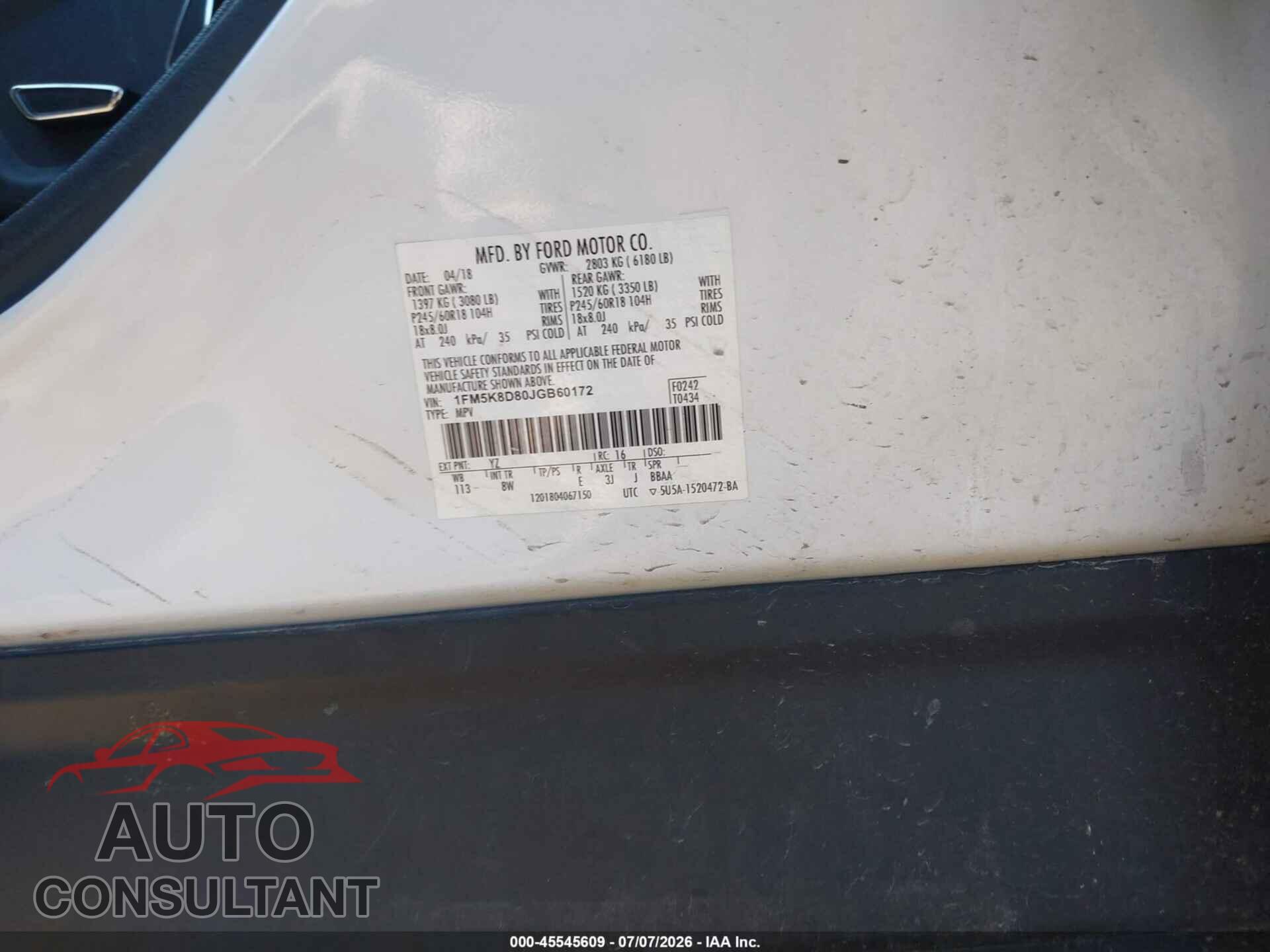 FORD EXPLORER 2018 - 1FM5K8D80JGB60172