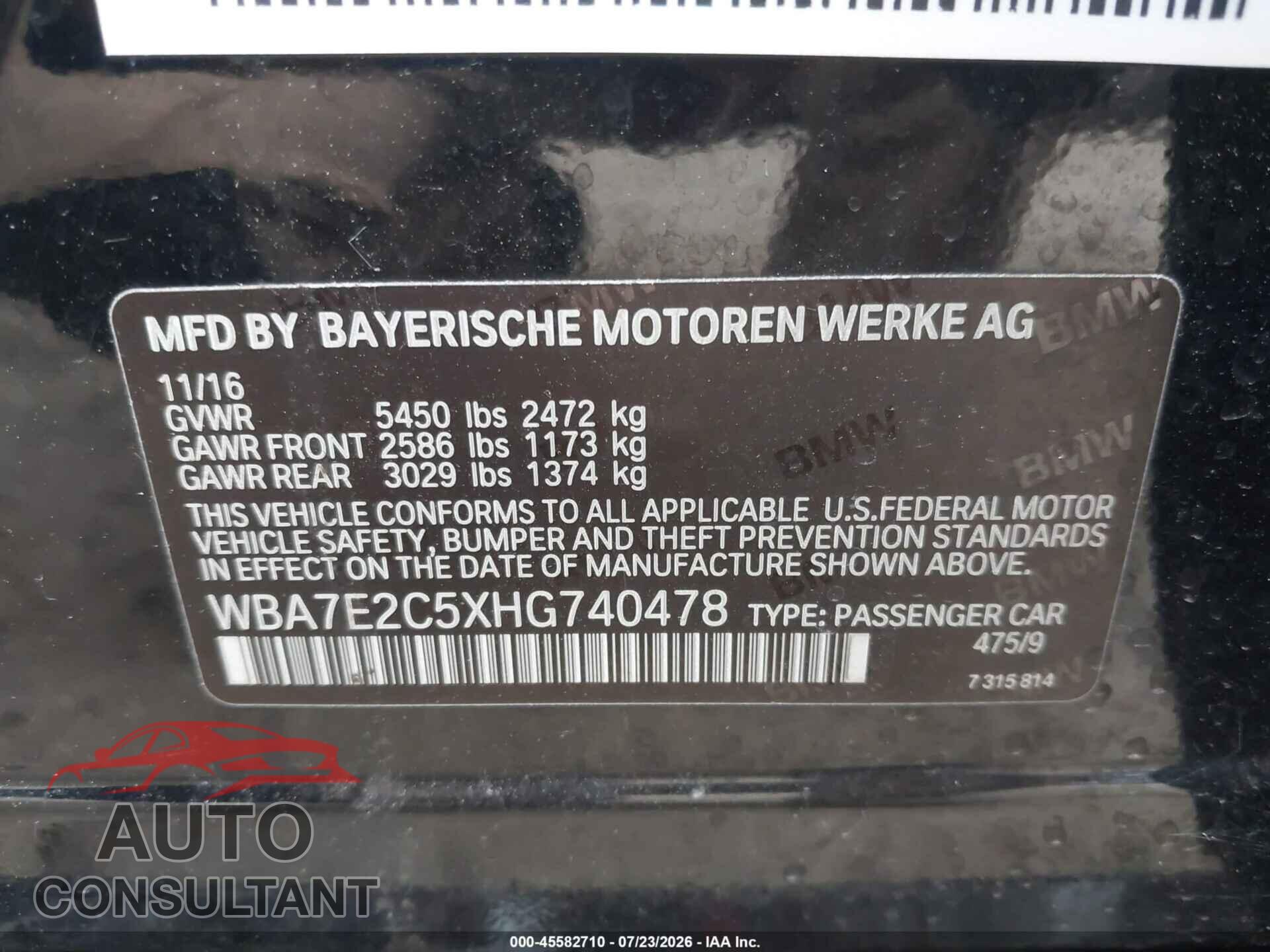 BMW 740I 2017 - WBA7E2C5XHG740478