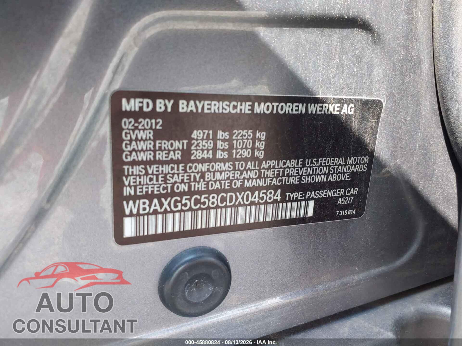 BMW 528I 2012 - WBAXG5C58CDX04584
