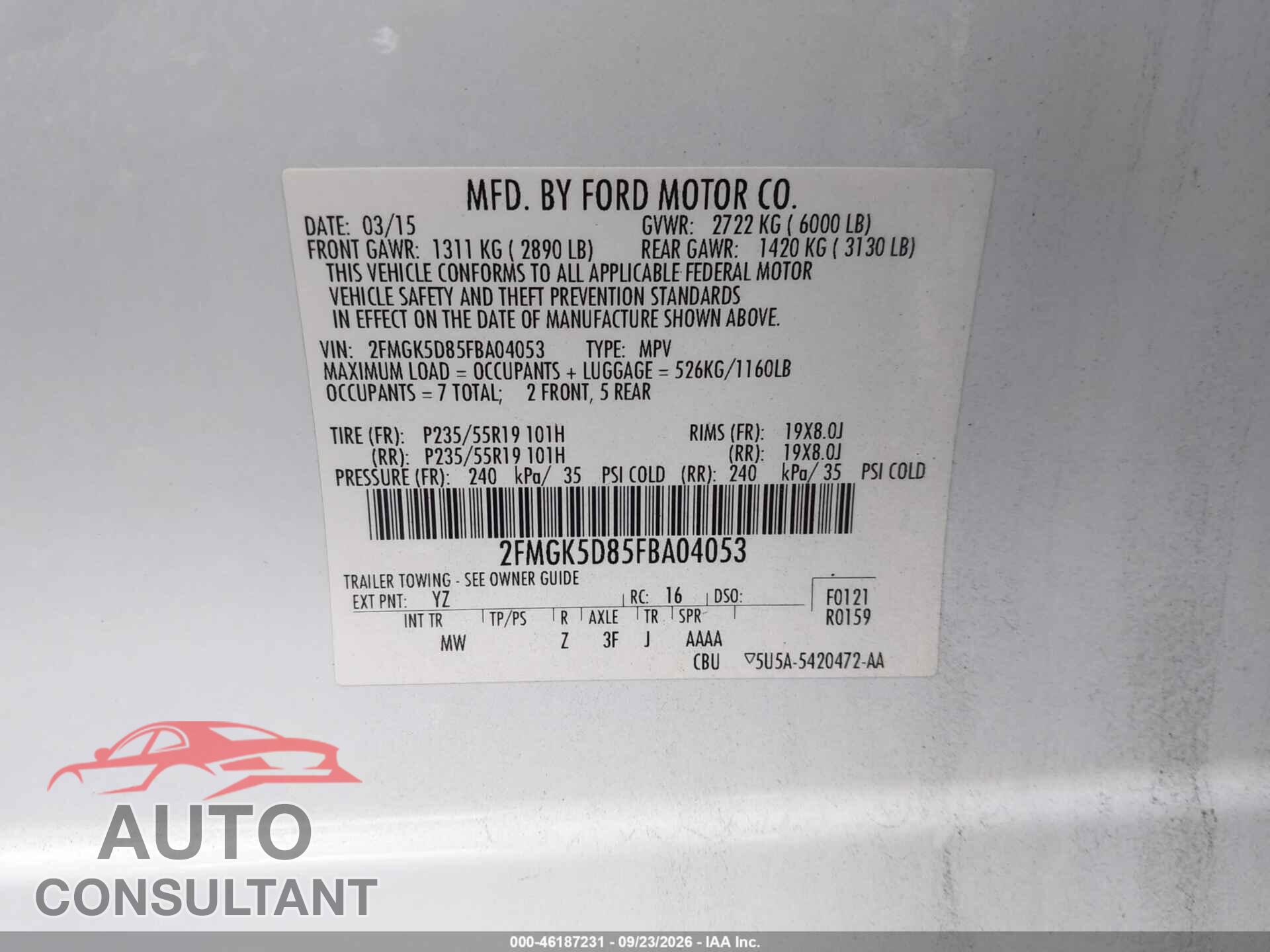 FORD FLEX 2015 - 2FMGK5D85FBA04053