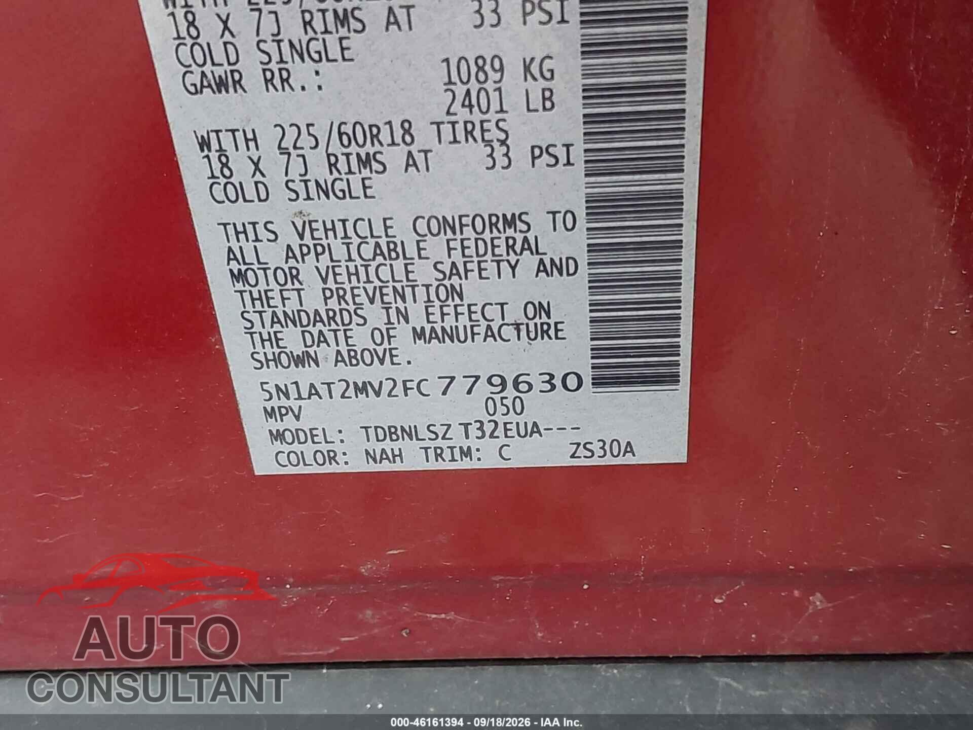 NISSAN ROGUE 2015 - 5N1AT2MV2FC779630