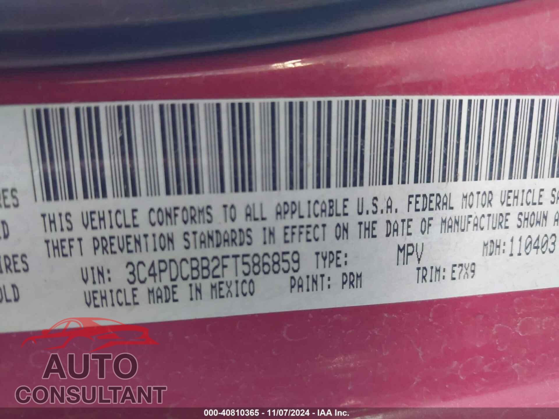 DODGE JOURNEY 2015 - 3C4PDCBB2FT586859