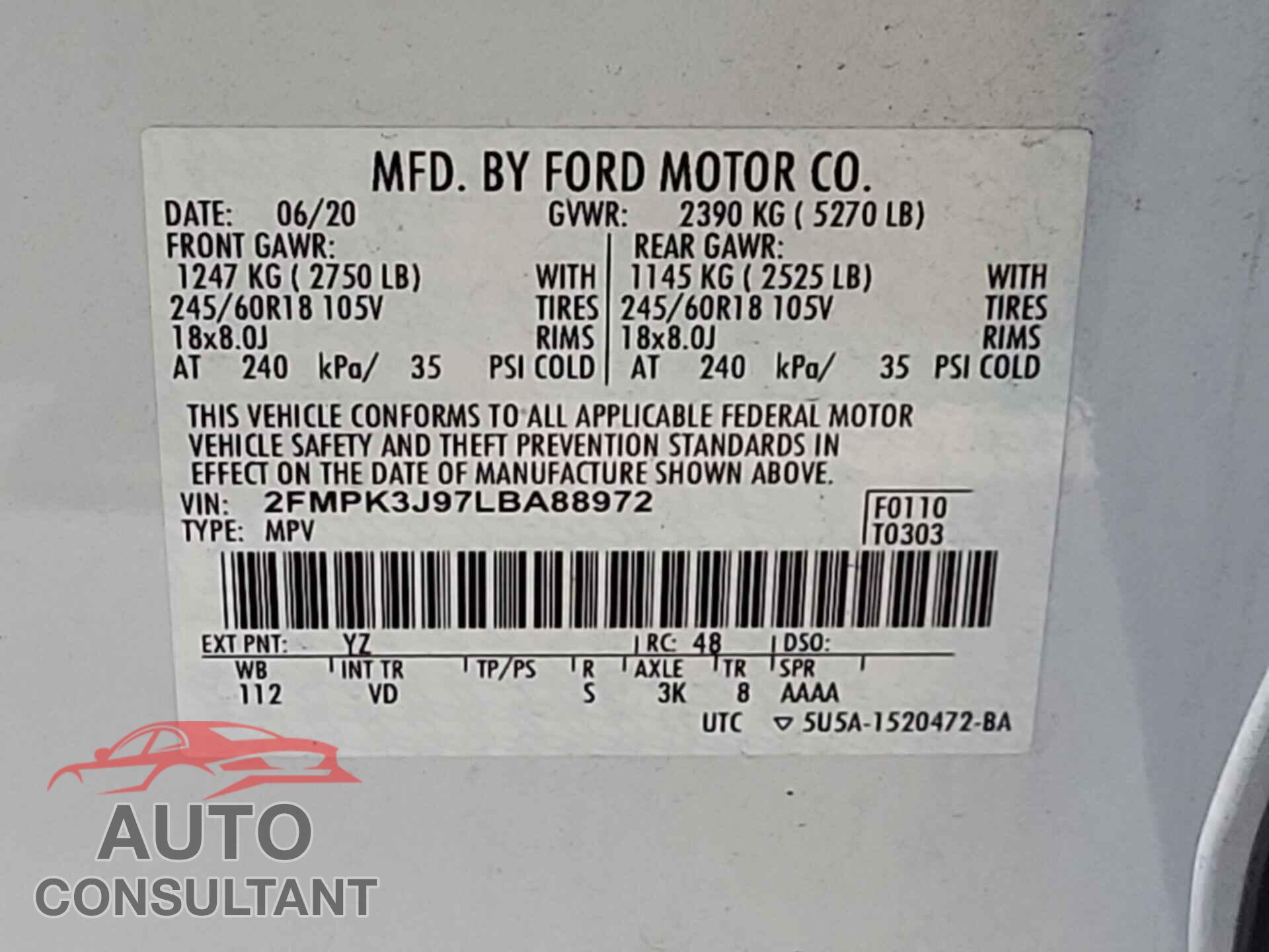 FORD EDGE 2020 - 2FMPK3J97LBA88972