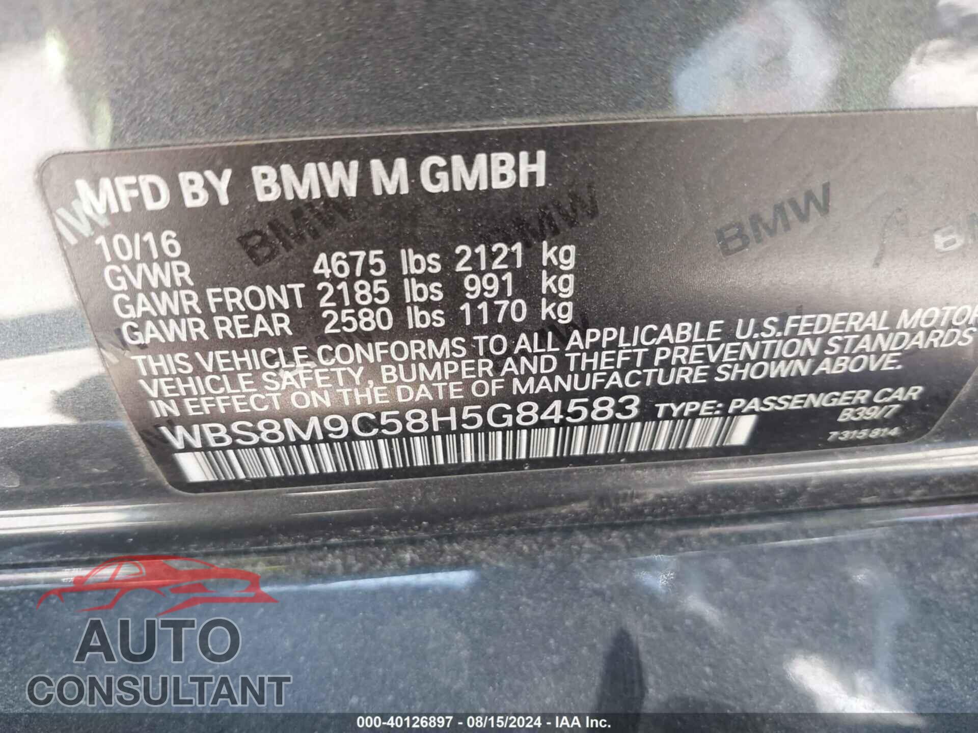 BMW M3 2017 - WBS8M9C58H5G84583