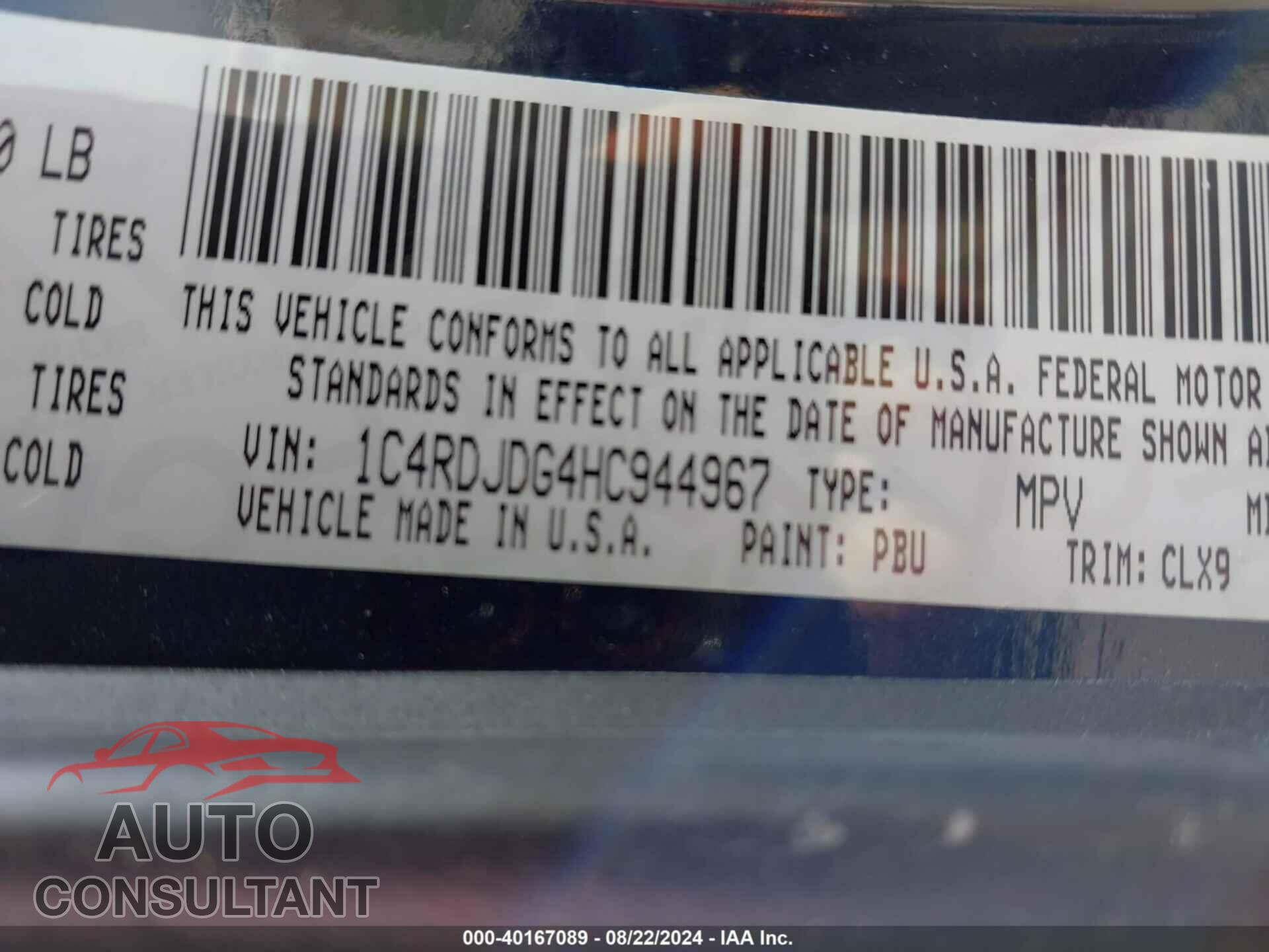 DODGE DURANGO 2017 - 1C4RDJDG4HC944967
