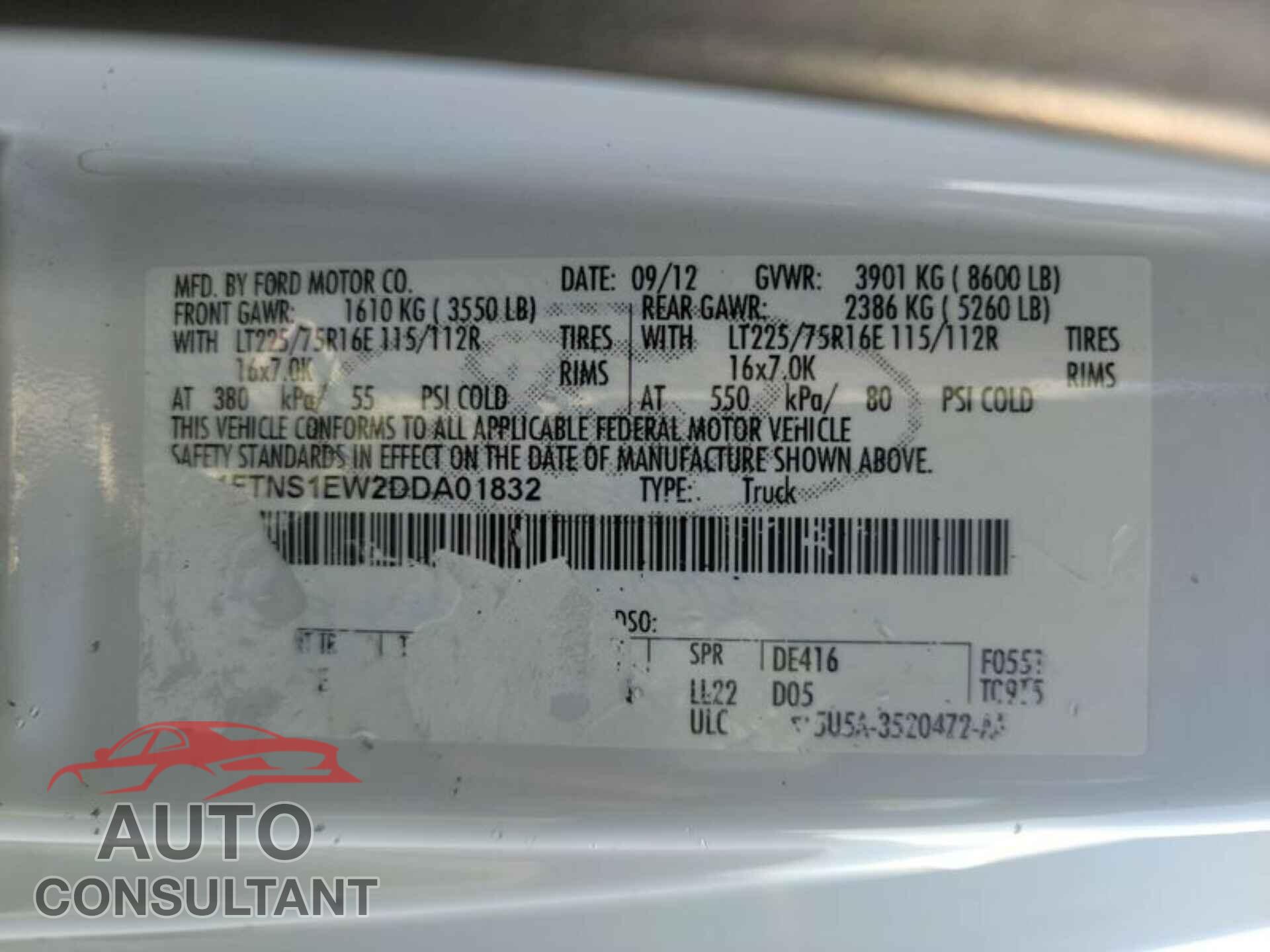 FORD E-150 2013 - 1FTNS1EW2DDA01832