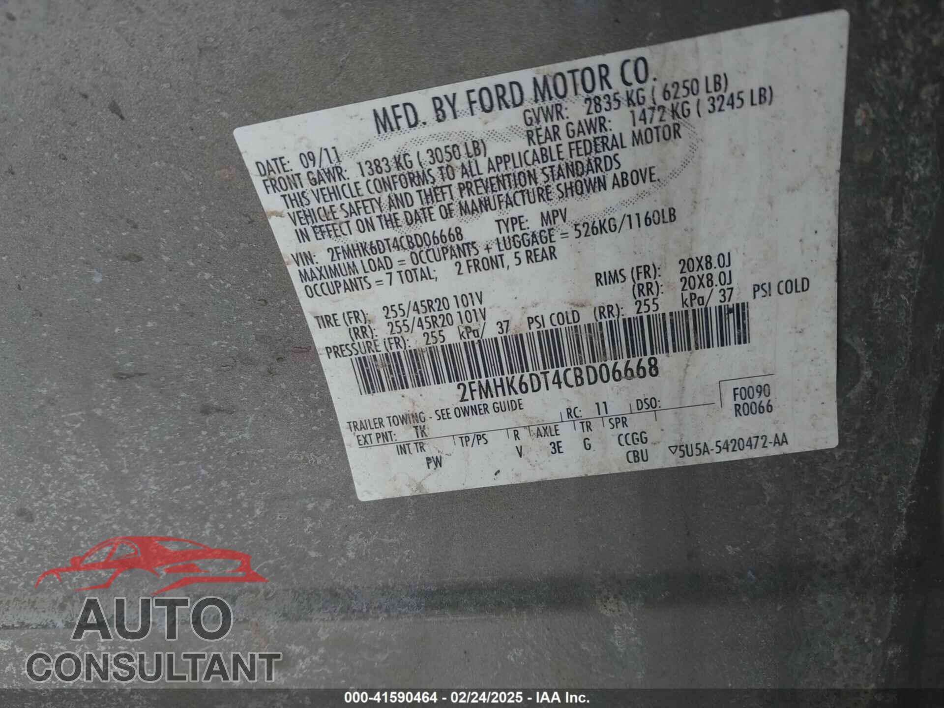 FORD FLEX 2012 - 2FMHK6DT4CBD06668